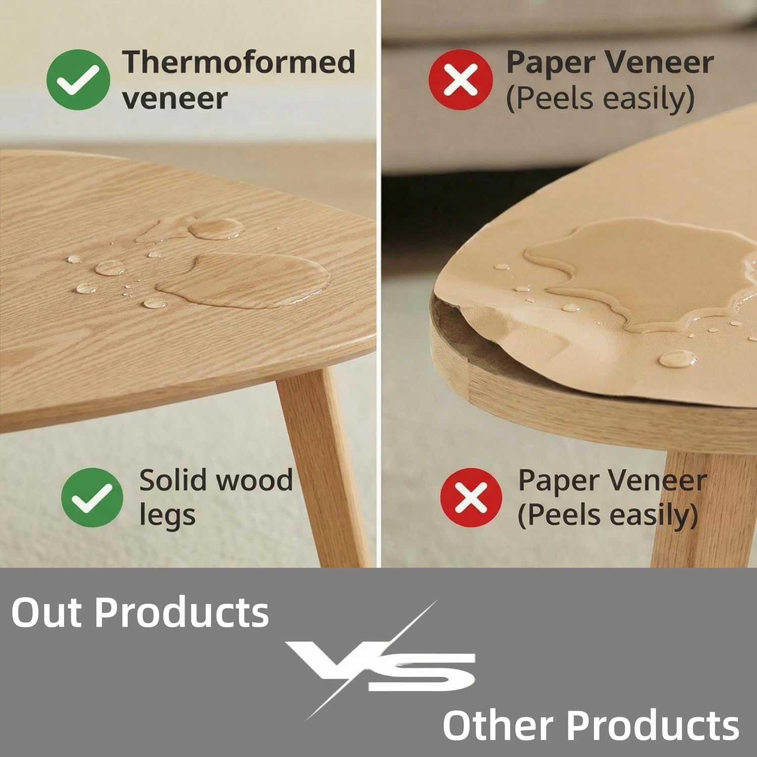 Nesting Coffee Table Set of 2-Mid Century Modern Guitar Pick Stacking Tables with Solid Wood Legs-Waterproof Triangle Center Side End Table for Small Living Room,Apartment,Balcony (Natural)