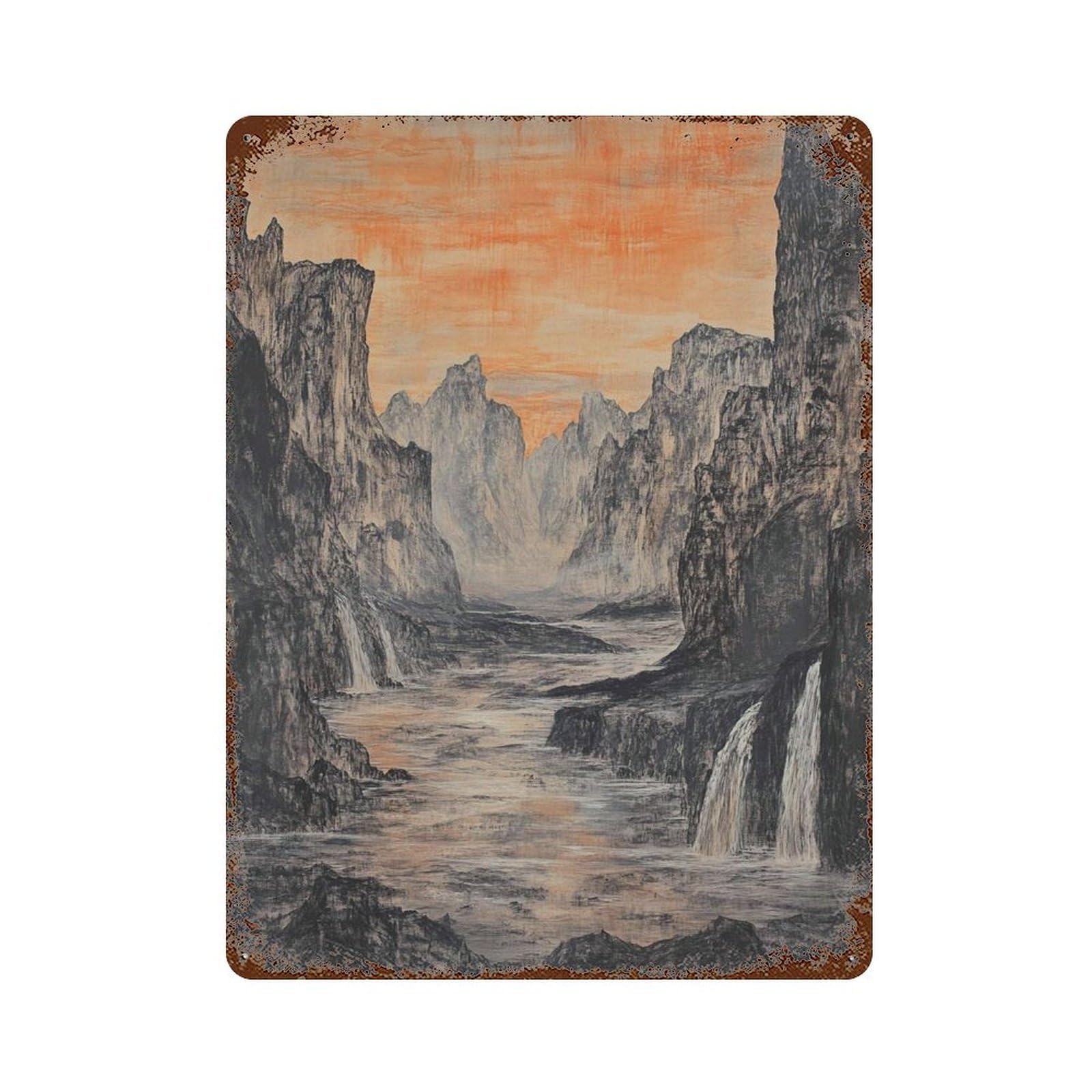 xiaoxiaoshen Misty Canyon Landscape Mountain River Dramatic Nature Scenic Wall Decor Art Metal Tin Poster Modern Home Decor Art Home Bar Shop Decorations Vintage Sign 40x30cm
