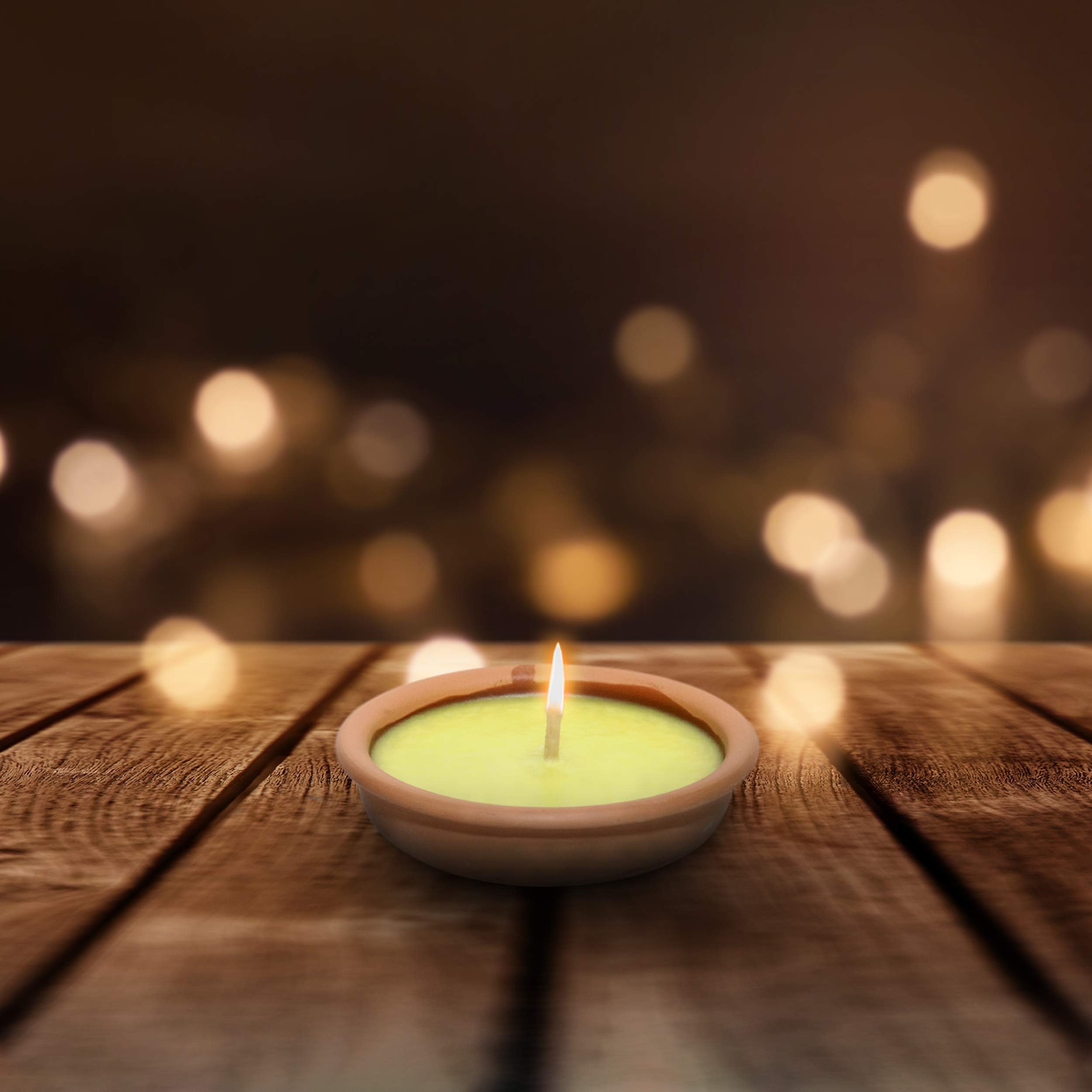 Candele alla Citronella, Candele Antizanzare Da Esterno, 12 Pezzi, Diametro 11 cm, Fiaccola in Ciotola di Coccio, Repellente per Insetti, Durata 4 ore, Ideale per eventi e Cene all’Esterno