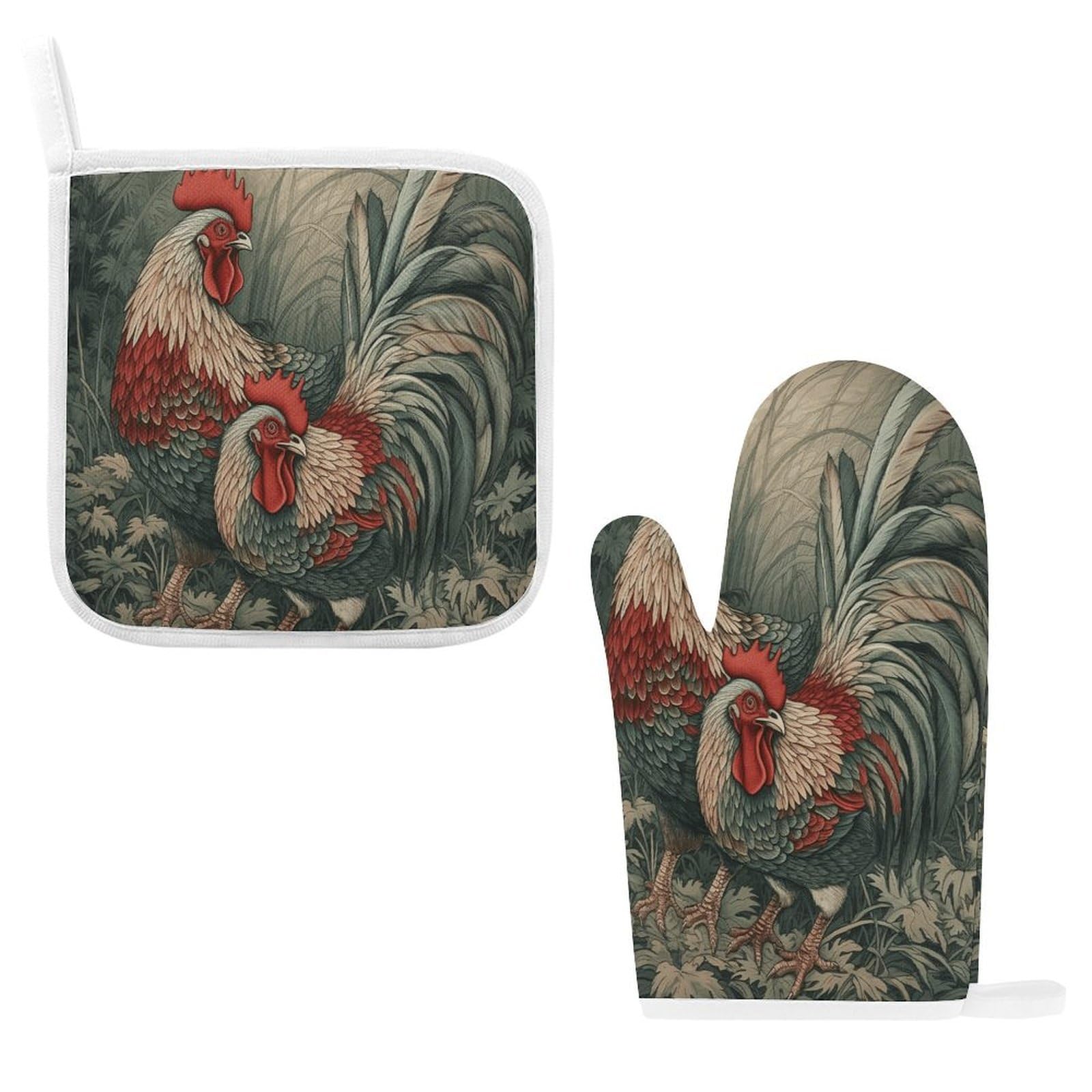 Fodpand Style Drawing Of Chicken Oven Mitts And Pot Holders Sets