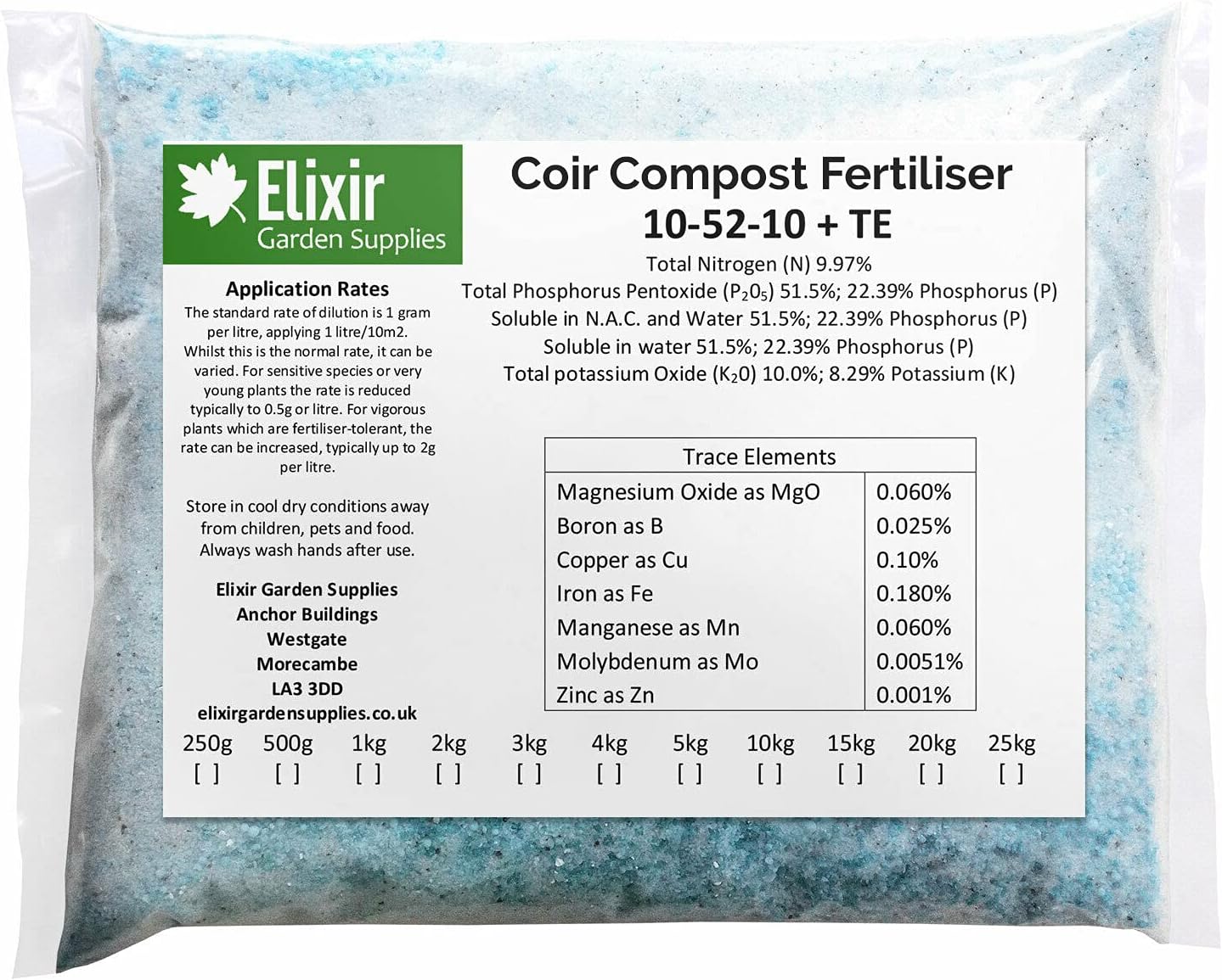Elixir Gardens 5 x 5g High Phosphate Soluble plant food Coir Fertiliser with trace elements