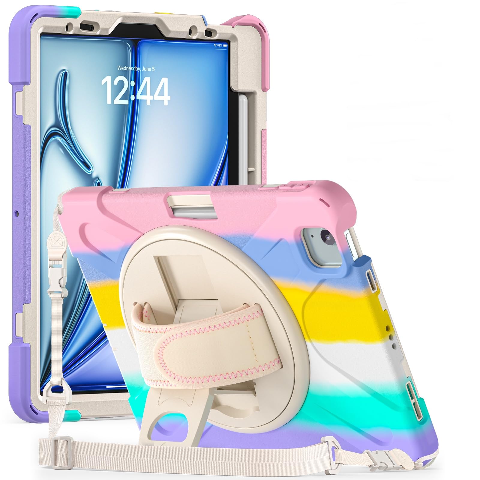 ProElite Rugged 3 Layer Armor case for Apple iPad Air 11 2024/iPad Air 5th/4th Gen 10.9/iPad Pro 11 4th/3rd Gen with Apple Pencil Holder, Hand Grip and Rotating Kickstand, Rainbow Pink (B0D5QNNZKV) Amazon Price History, Amazon Price Tracker