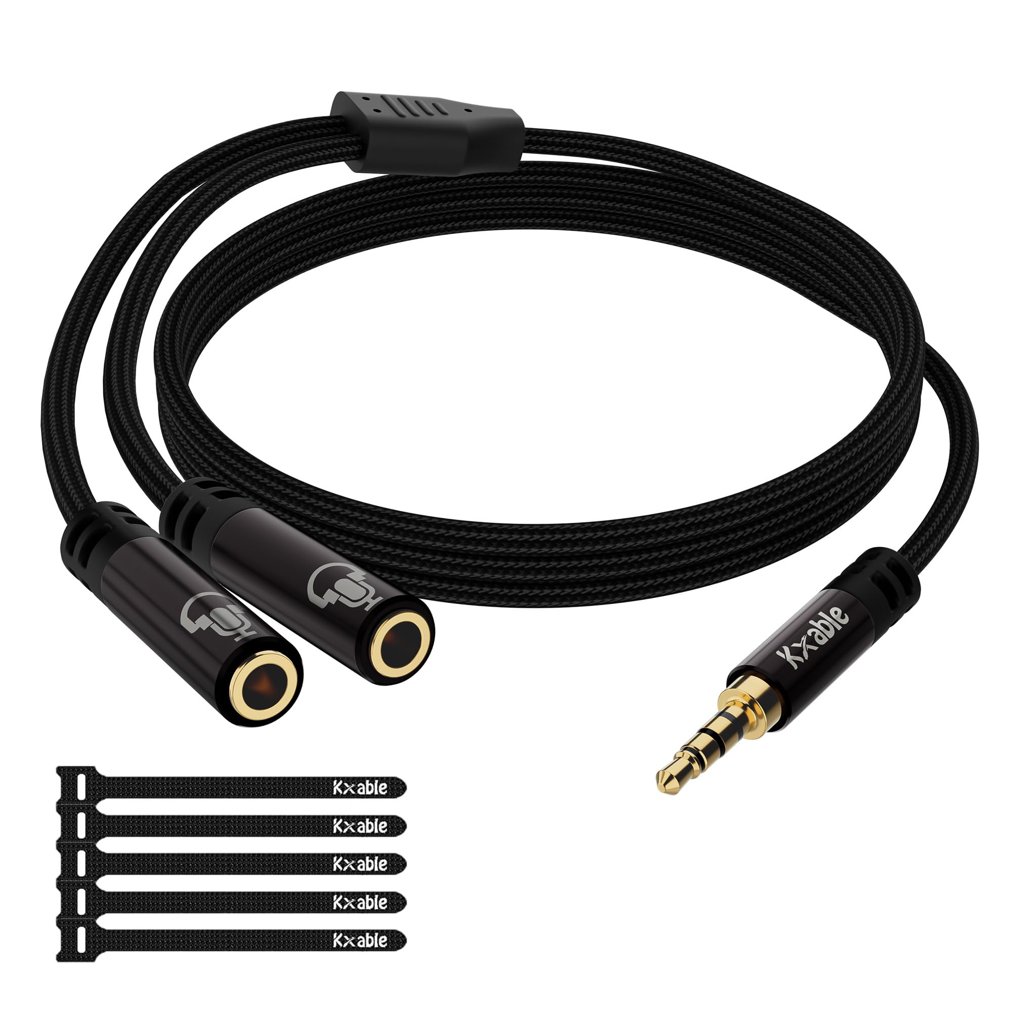 Cavo splitter per cuffie AUX da 0,3 cm a 2 vie, 0,9 m, da maschio a 4 poli da 3,5 mm a 2 porte femmina per microfono e adattatore audio stereo Y TRRS, compatibile con cuffie PS4, Xbox, PC, laptop