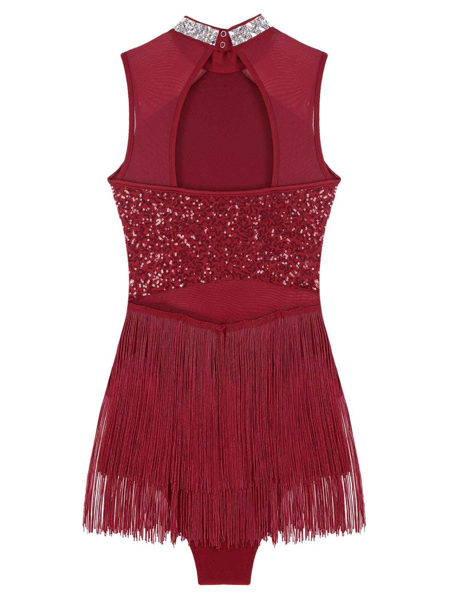 Vestido de baile latino mujer lentejuelas flecos bailarina salsa tango vals