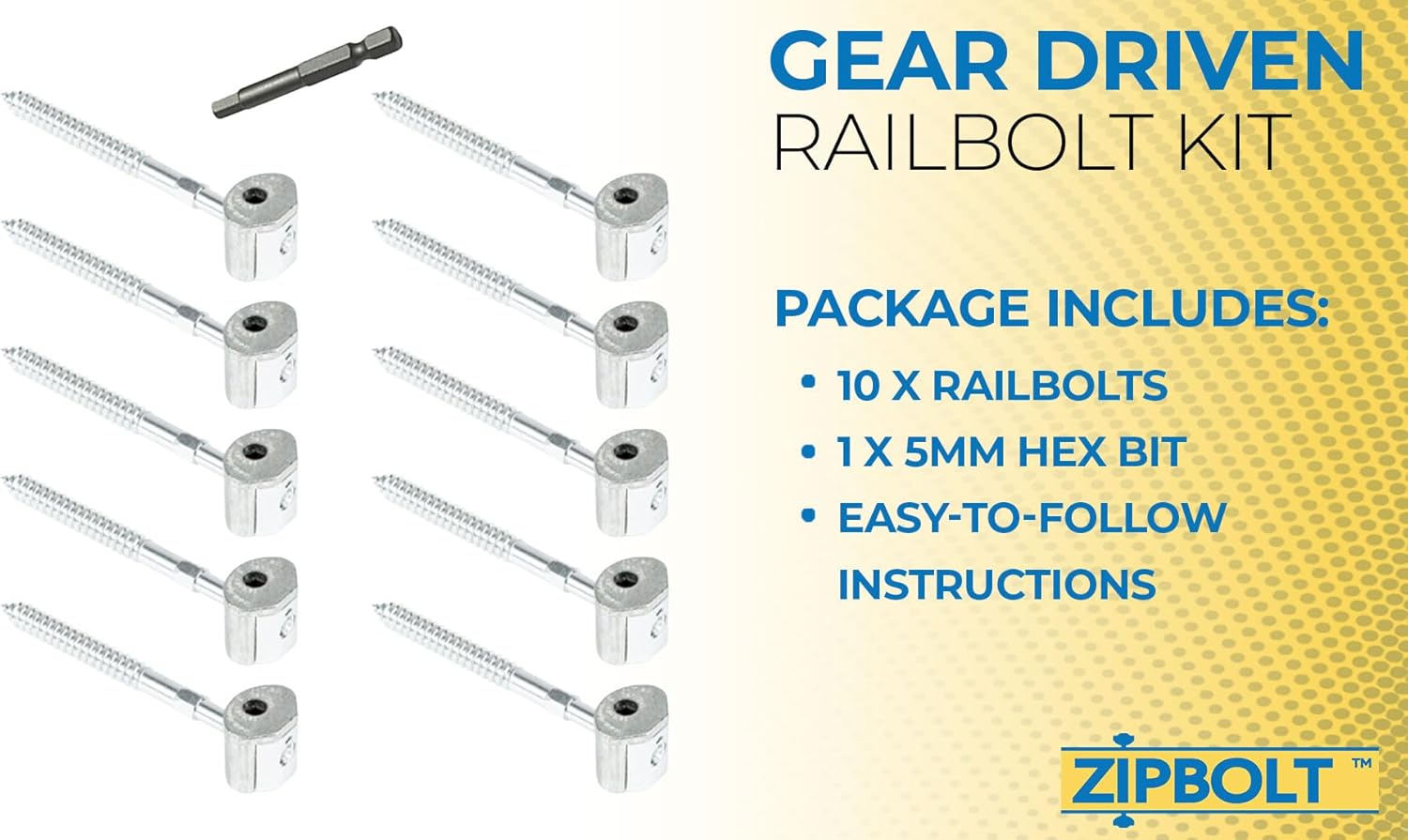 Zipbolt 13.600 UT Railbolt Bulk Pack — Connect Handrails to Staircase Fittings and Newels, Durable, Fast, and Easy Residential and Commercial Installation, New Construction and Remodels