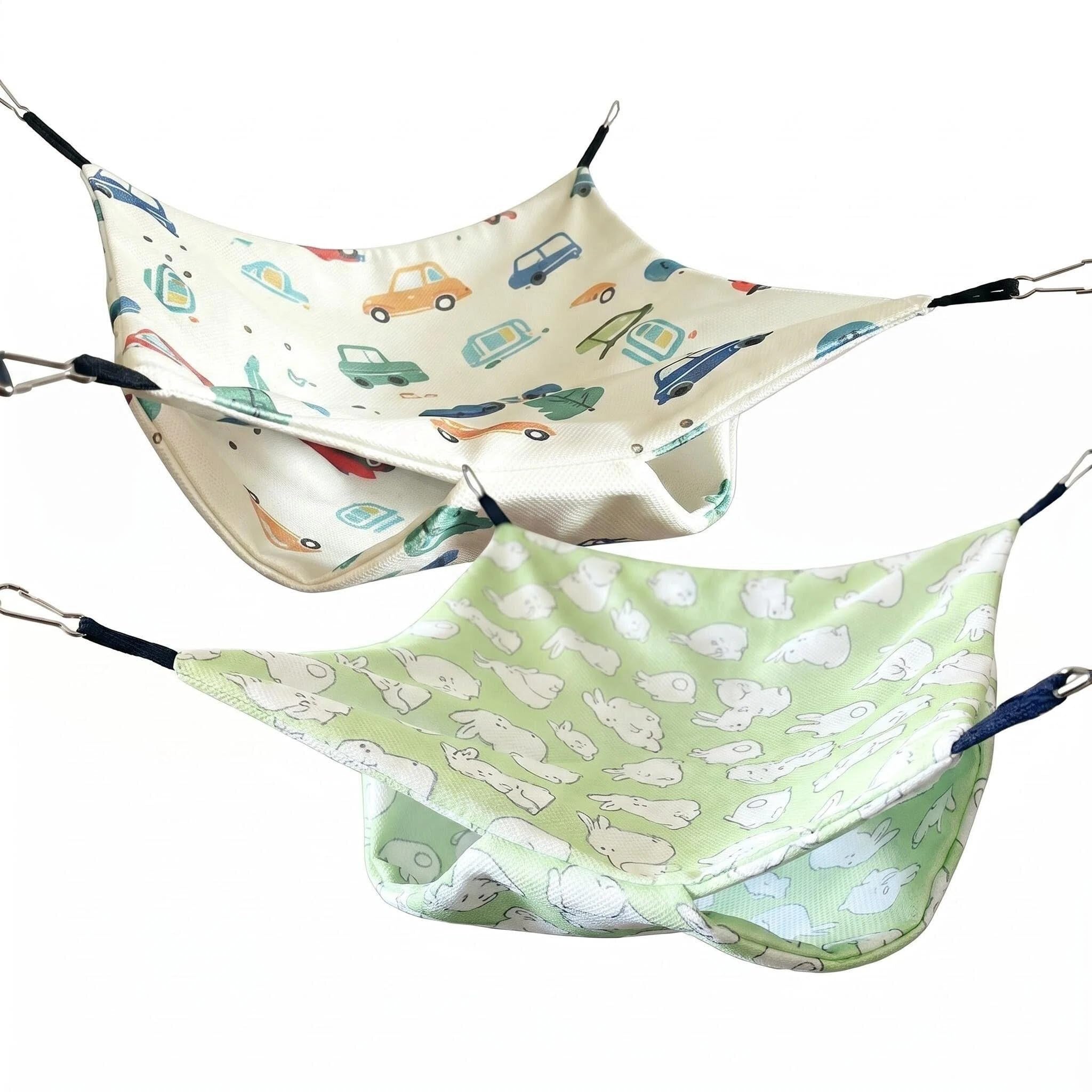 Comforso Guinea Pig Hammock & Rat Hammock, 2 PCS White & Green M-Size Double Layer Polyester Rat Hammocks for Cage, Durable Hanging Beds for Hamsters, Guinea Pigs, Chinchillas, Ferrets