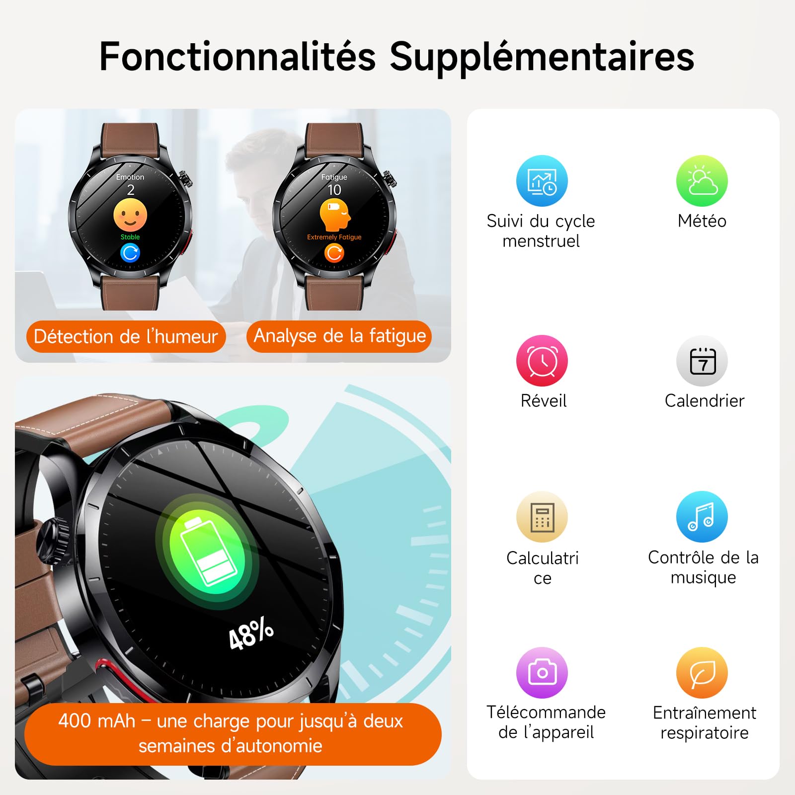 2026 Nouv’ Montre Connectée Homme avec ECG+HRV/Pressιon artérιelle/IMC,1,43" AMOLED Smartwatch avec Fonction SOS,24/7 Fréquence Cardiaque/SpO2/Sommeil Monitor, IP68 pour Android/iOS