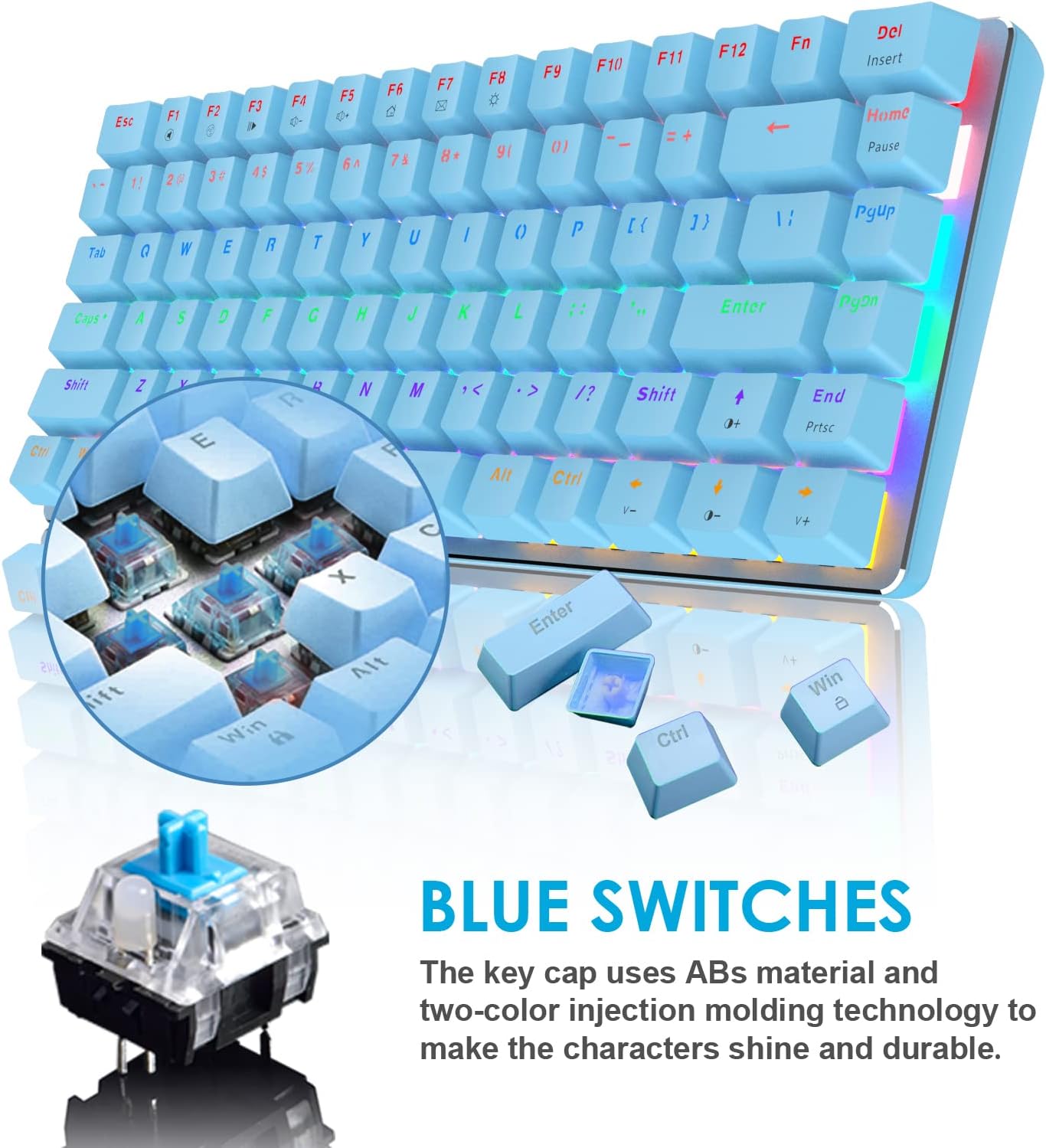 Gaming Mechanical Keyboard Wired USB Metal Mechanical Blue Switch Computer Gaming Keyboard with Rainbow LED Backlit for Computer Gamers(Blue)