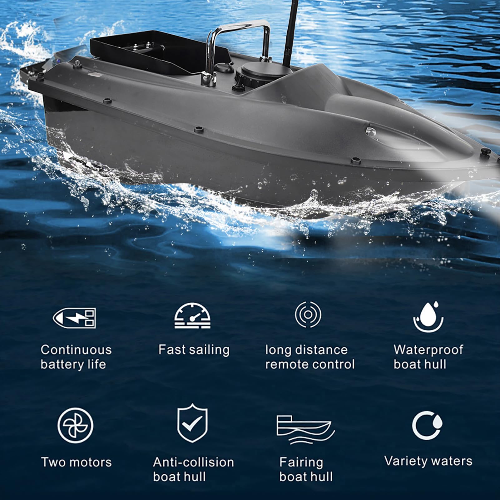 Appâts De Pêche Bateau Rc Poisson Leurre Bateau 500m Télécommande sans Fil Appâts De Pêche Bateau Fish Finder 2 Kg Leurre De Charge, Retour Automatique, Convient Aux Lacs, Réservoirs Et Rivières, 10