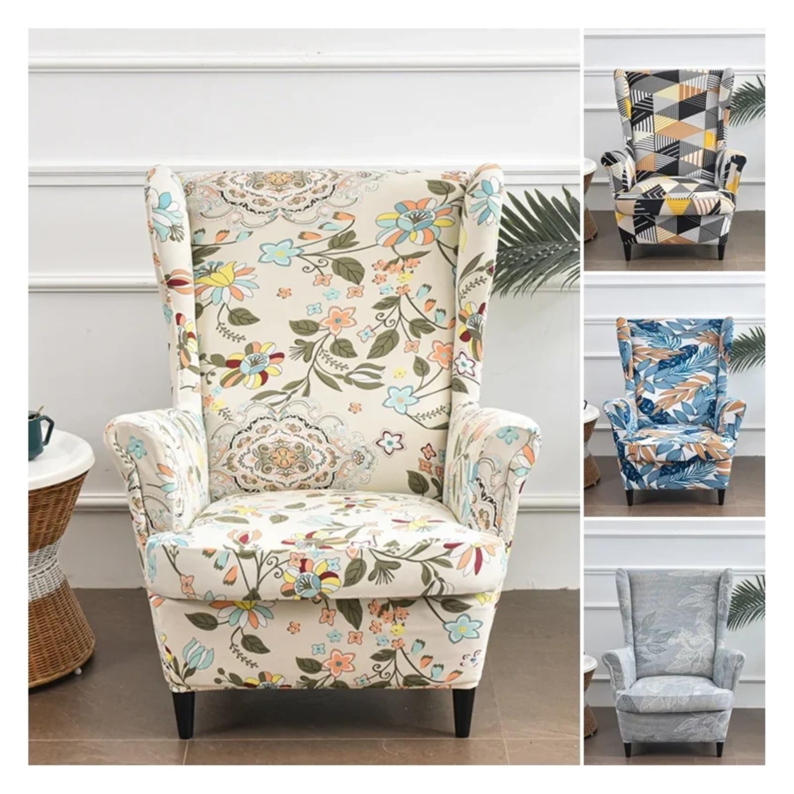 Bezug für Ohrensessel Blumen Ohrensesselbezug Schräge Rückenlehne Sesselbezüge Elastischer Sesselbezug Ohrensessel Sofa Stuhlbezug(B11 Stool Cover)