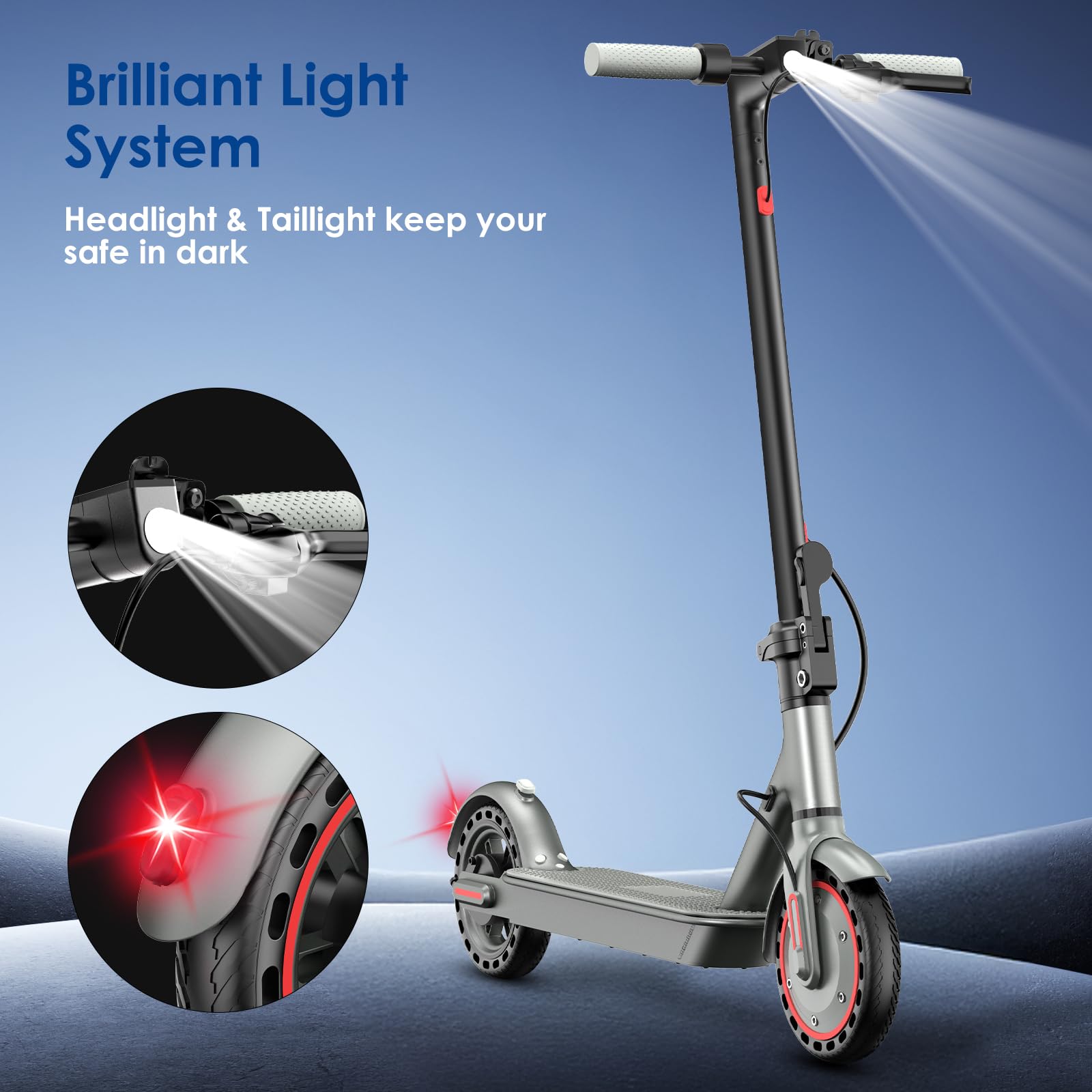 Monopattino Elettrico per Adulti, Pneumatici 8.5", Motore Potente 350W, Autonomia fino a 35 km, Velocità Massima 25 km/h, Doppio Sistema di Illuminazione e Freni a Tamburo, Controllo via App Smart