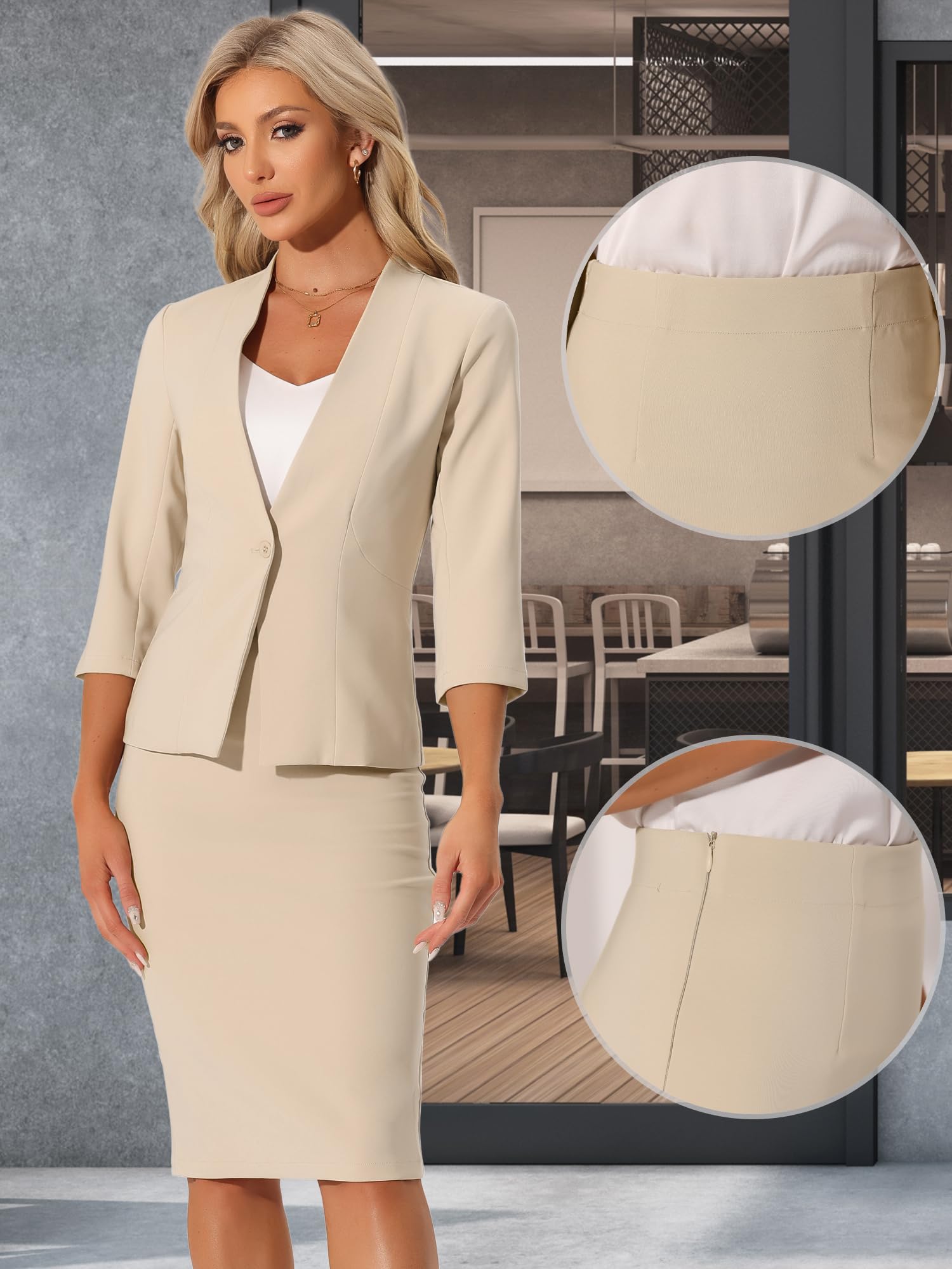 Allegra K Business Skirt Suit Set for Women's 2 Piece Office Work Outfit Collarless Blazer Pencil Skirt