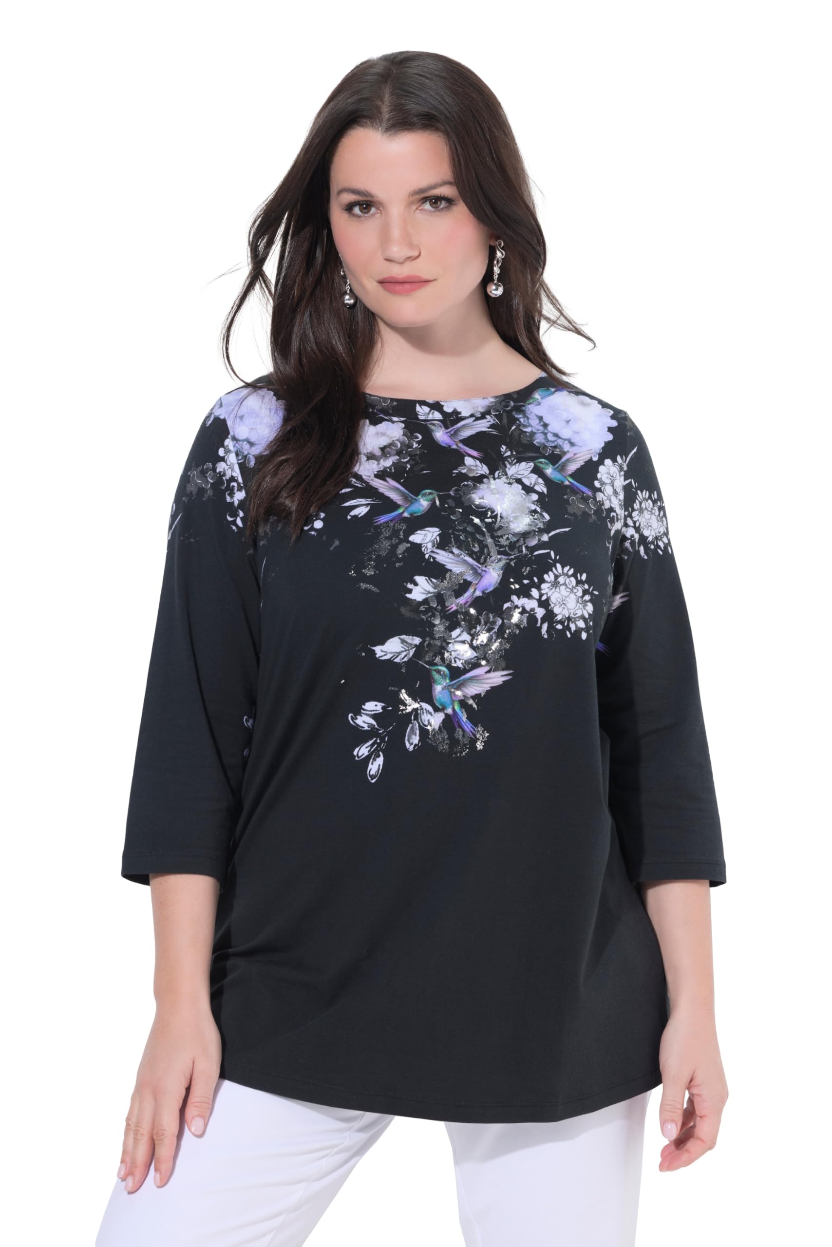 Ulla Popken Damen große Größen Übergrößen Plus Size Shirt, A-Linie, U-Boot-Ausschnitt, 3/4-Arm, Pima Cotton 848042