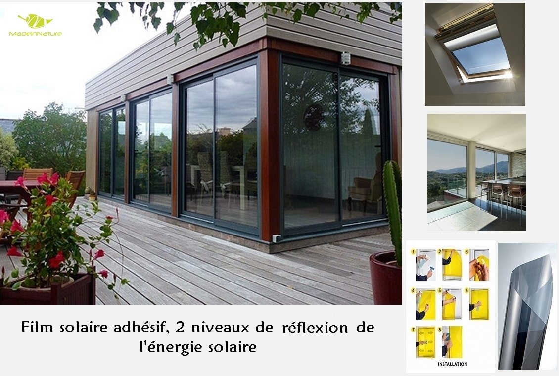 MadeInNature Film Solaire adhésif pour fenêtres Effet Miroir argenté Taille au Choix (Sol 150, Largeur 1.52 m x Longueur 4 m)