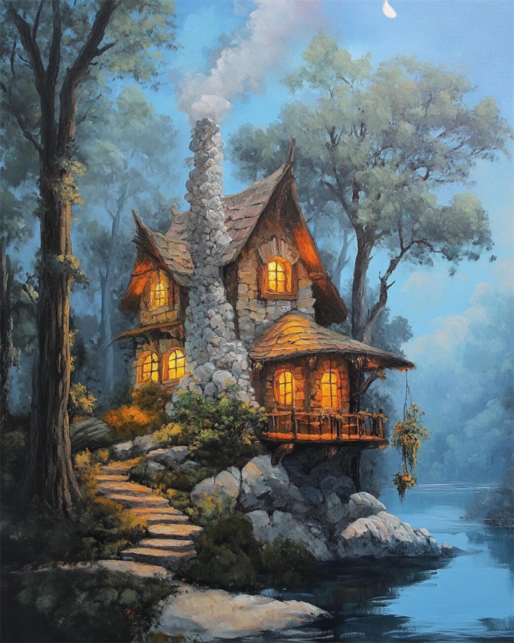 RKFLGEW DIY Bead Embroidery Kits Forests Cabin 30x40cm