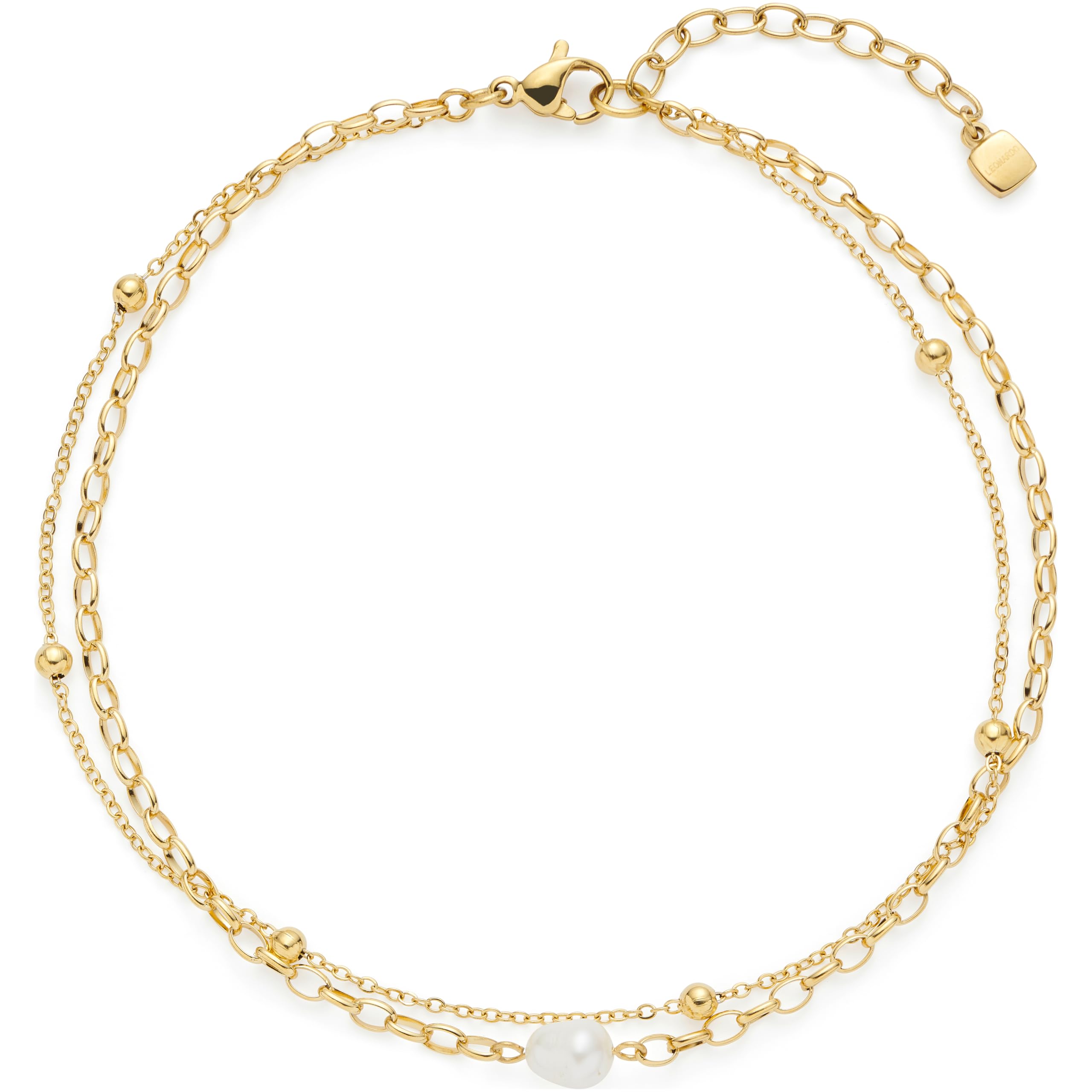 JEWELS BY LEONARDO Fußkette Ciao Cleo • Fuss-Kettchen aus goldfarbenem Edelstahl • zwei feine Kettenstränge und einer schlichten Süßwasserperle • 24-28 cm Länge • Geschenk für Damen • 024988