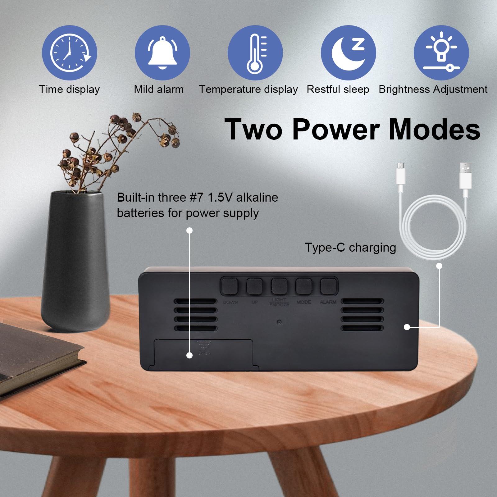 Cyfrowe lustro LED z kalendarzem temperatury i daty, cyfrowy budzik, elektryczny budzik LED, cichy, nietykający, z funkcją drzemki, regulacja temperatury, jasność (biały)