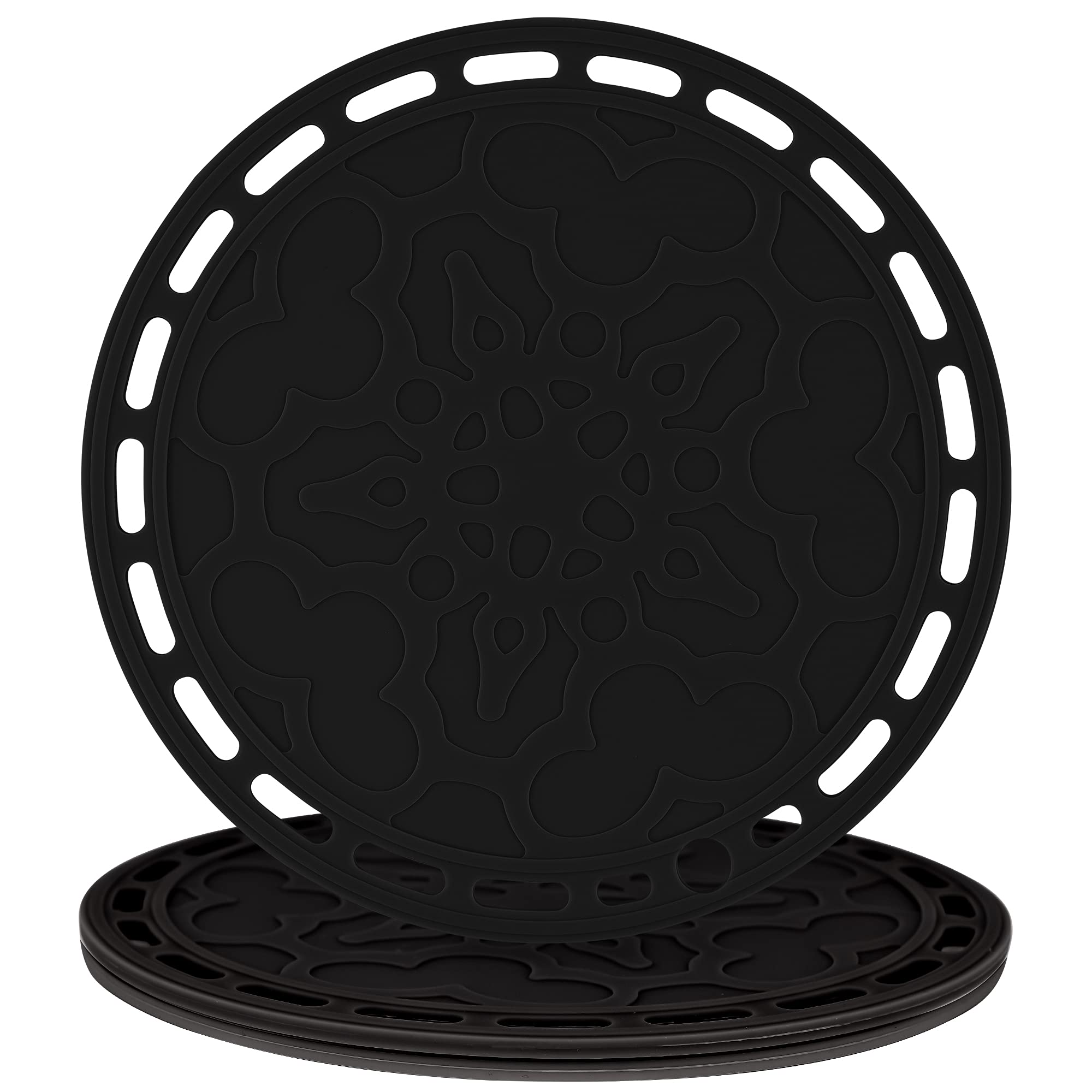 SmithcraftBig Round Silicone Trivets Mats Set of 3 Table Placemats Pot Holder Hot Pad Multi-Purpose Use and Many Colors for Choose (Black)