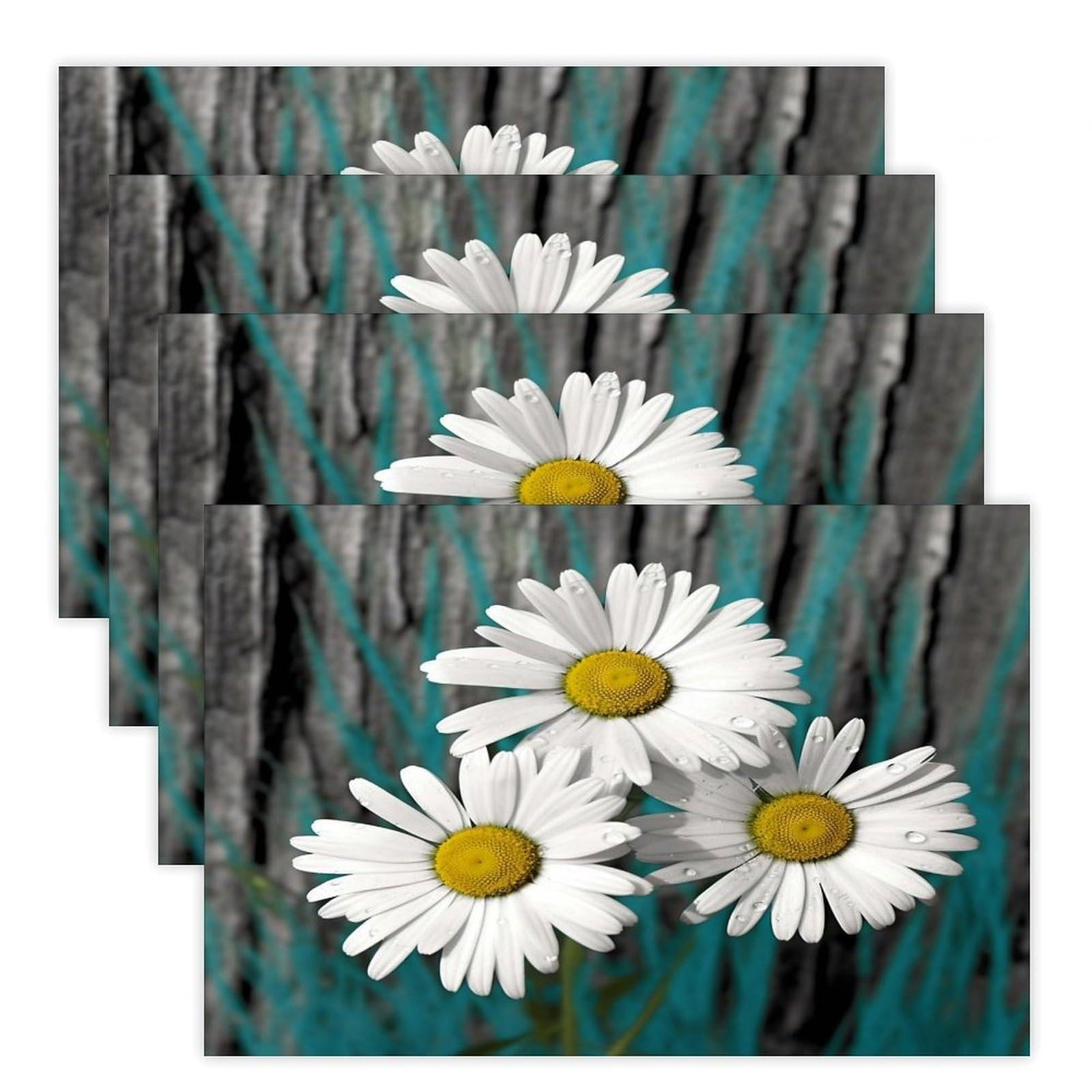 Daisy Flowers Placemats Non-Slip Heat Resistant Table Mats Flax Washable Cloth Place Mats Easy to Clean Premium Placemat for Kitchen Dining Table Decor Party Outdoor