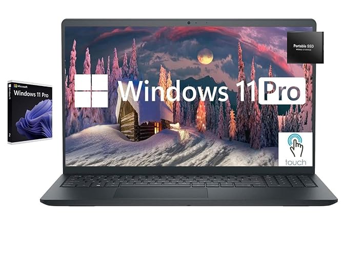Dell Inspiron Touchscreen Laptop, 15.6" Full HD IPS Display, AMD Ryzen 5 7530U Processor, Windows 11 Pro Laptop, 32GB RAM, 2TB Storage(1TB SSD and P-1KG External Drive), HDMI, Black,W/O Earbud - 32GB RAM| 2TB Storage