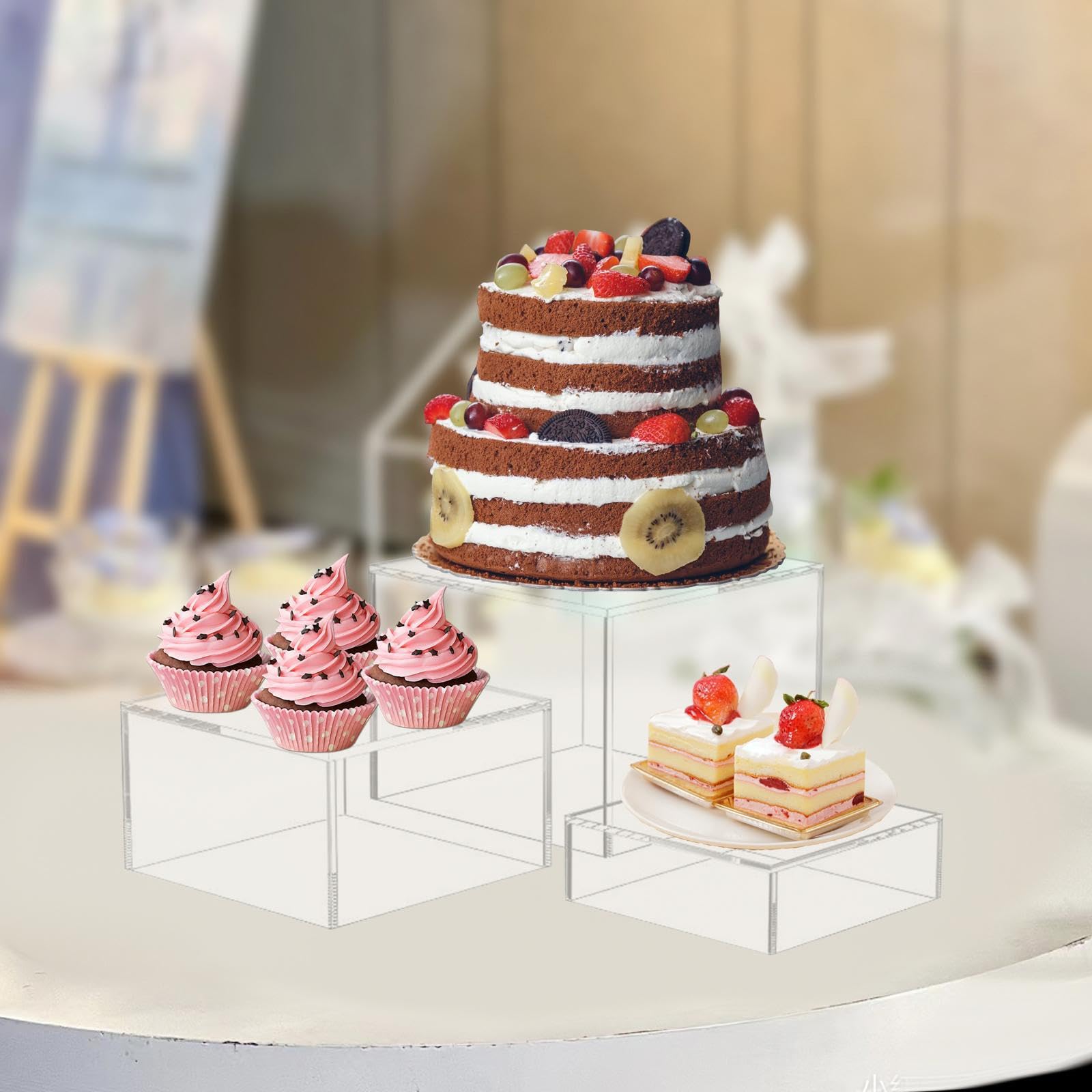 Set di alzate per tavolo da buffet, alzate impilabili in acrilico con fondi cavi unici per creare celebrazioni memorabili, alzata per tavolo da, trasparente