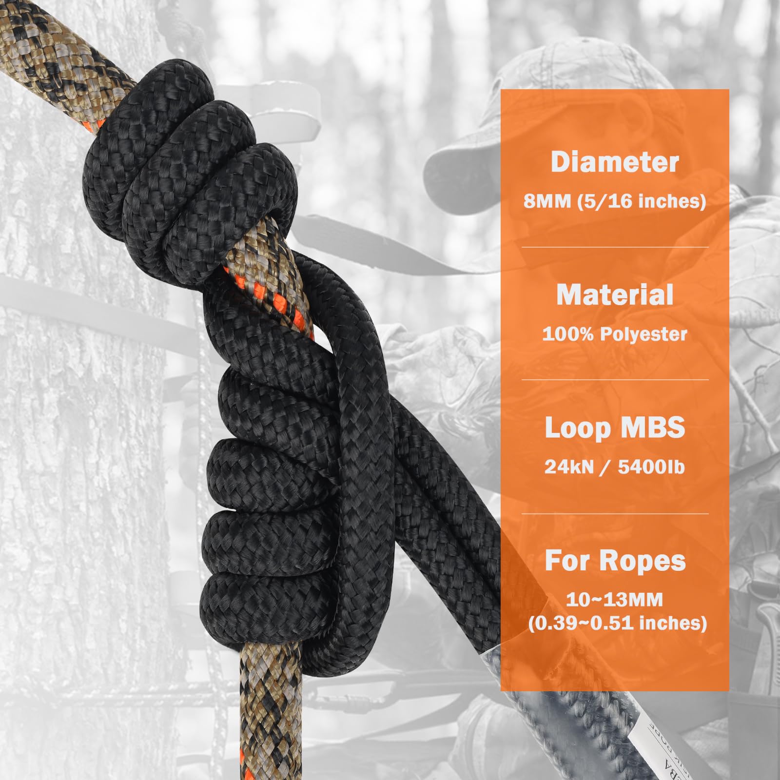 AOLEBA Treestand - Corda di sicurezza per la caccia, con anello Prusik