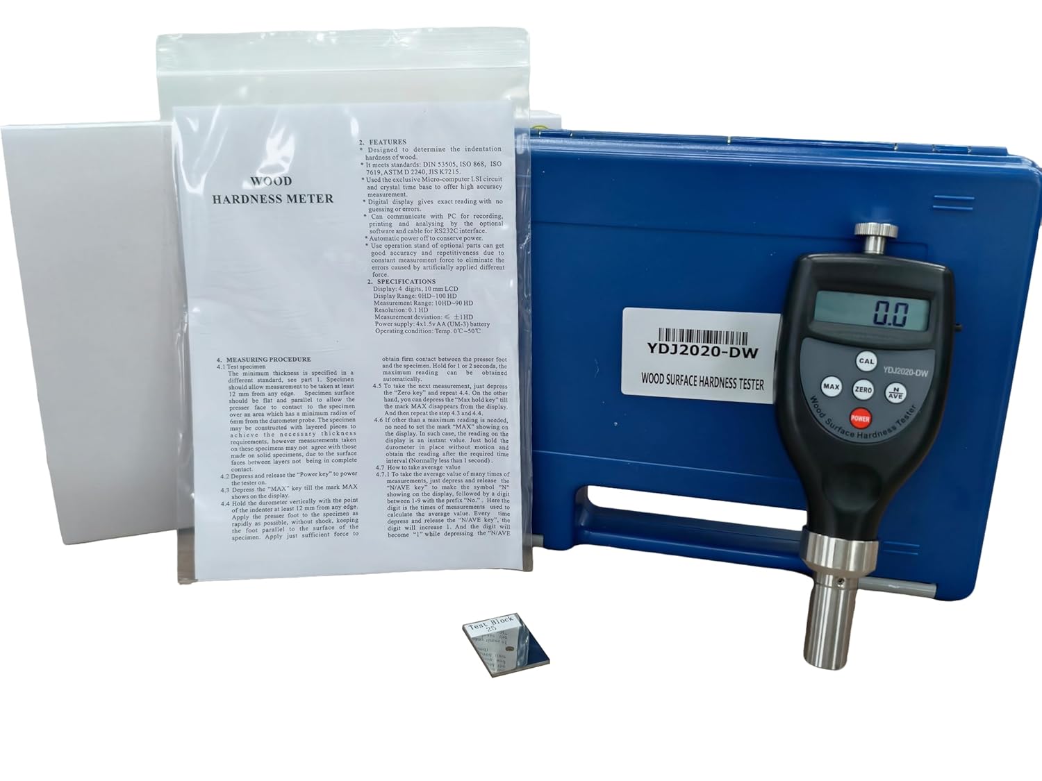 Wood Surface Hardness Tester Wood Indentation Hardness Meter Wood Durometer Hardness Measurement with Measuring Range 10-90HD Accuracy ≤±1HD Resolution 0.1HD Automatic Power Off Function
