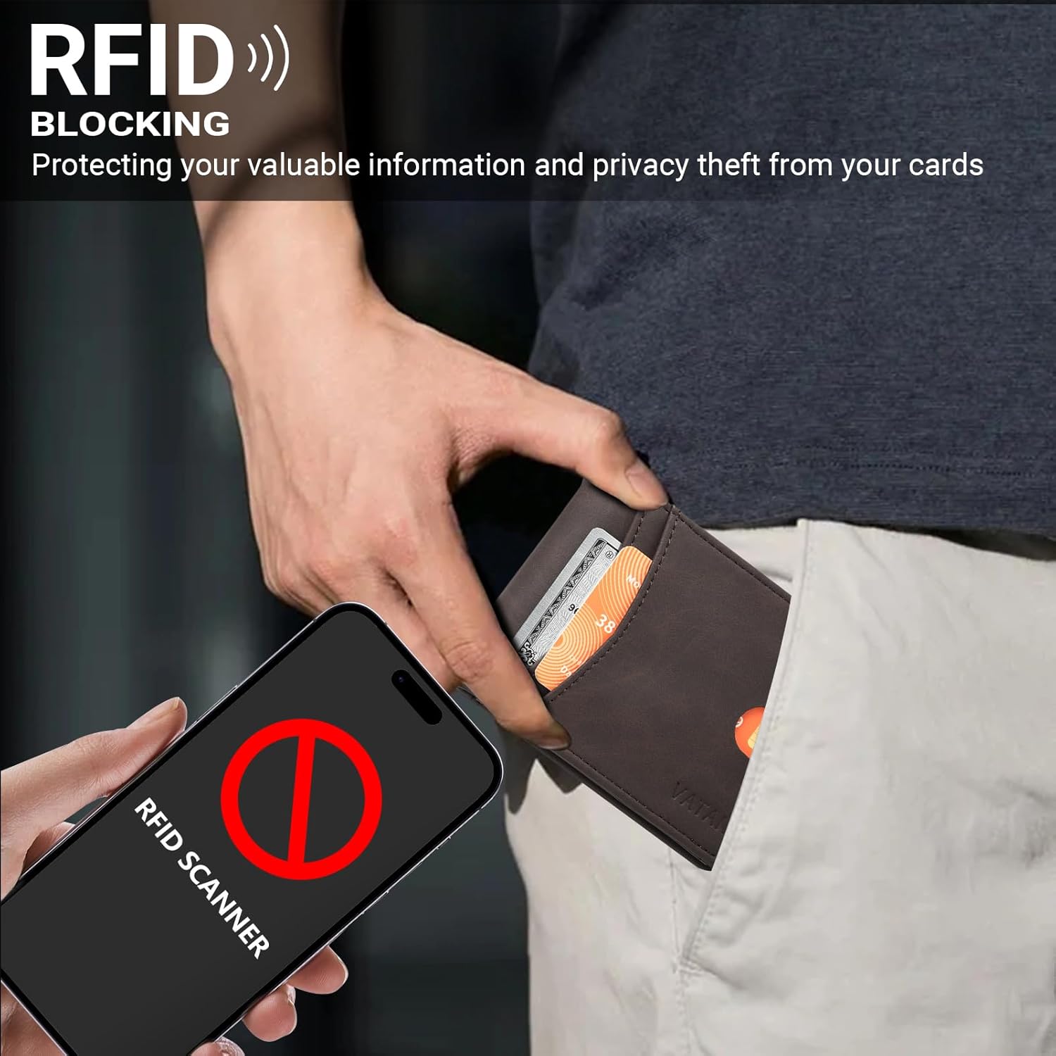VATAN Wallet for Men Slim RFID Blocking Leather Credit Card Holder Wallet for 15 Cards, Bifold Minimalist Thin Wallet with 2 ID Windows & Cash Slot, With Gift Box (Crazy Horse Deep Brown) - Image 8