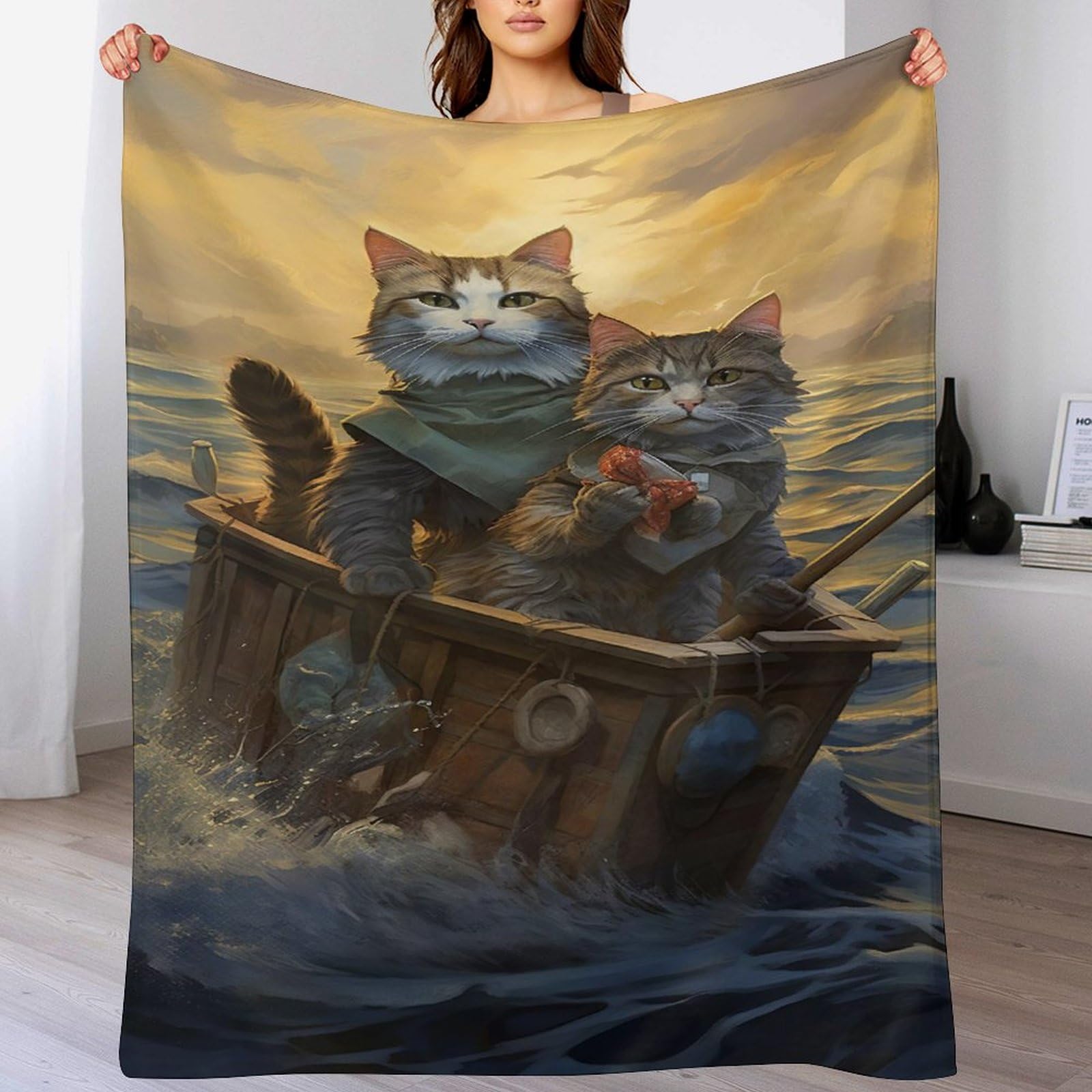 Couverture en flannel anti-froid de 100x130cm avec jolis chats