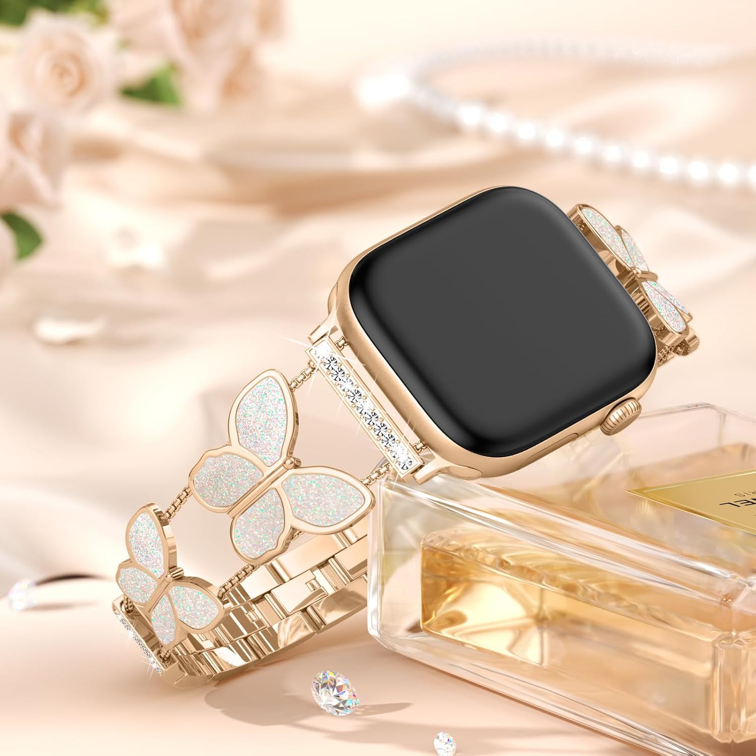 Metal Band Compatible with Apple Watch Bands for Women 40mm 42mm 41mm 38mm, Cute Dressy Fancy Slim Wristband Thin Metal Strap for iWatch Series 11 10 9 8 7 6 5 4 SE 3 2 1, Shining Rose Gold - Image 3