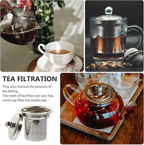 Miniatura 7 de Hemoton 2 piezas de colador de té con tapas, infusor de té de acero inoxidable, filtros de té de repuesto de tetera de metal, colador de malla,