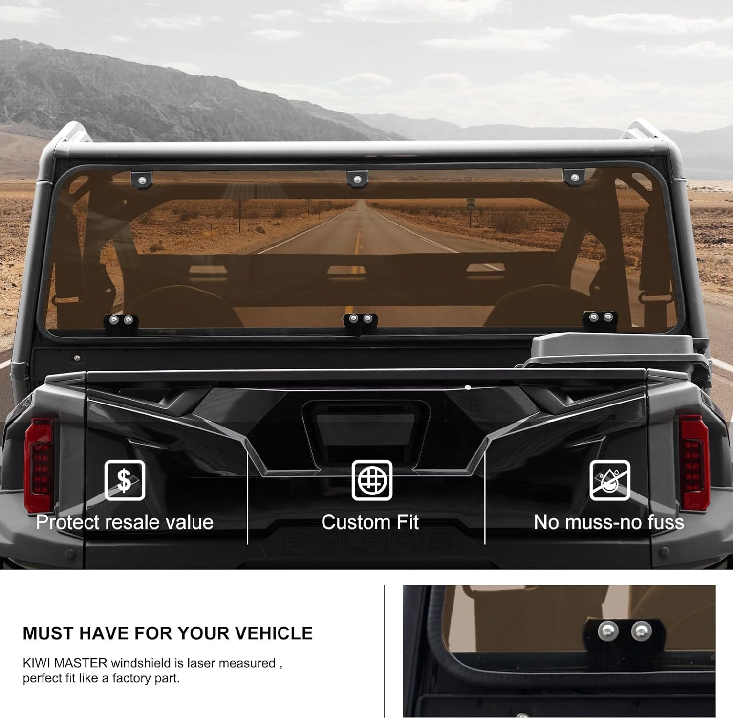 kiwi master hard coat poly rear back windshield for 2016-2026 polaris general 1000 accessories general 4 1000 / general xp 1000 / xp 4 1000 heavy duty scratch resistant dark tint