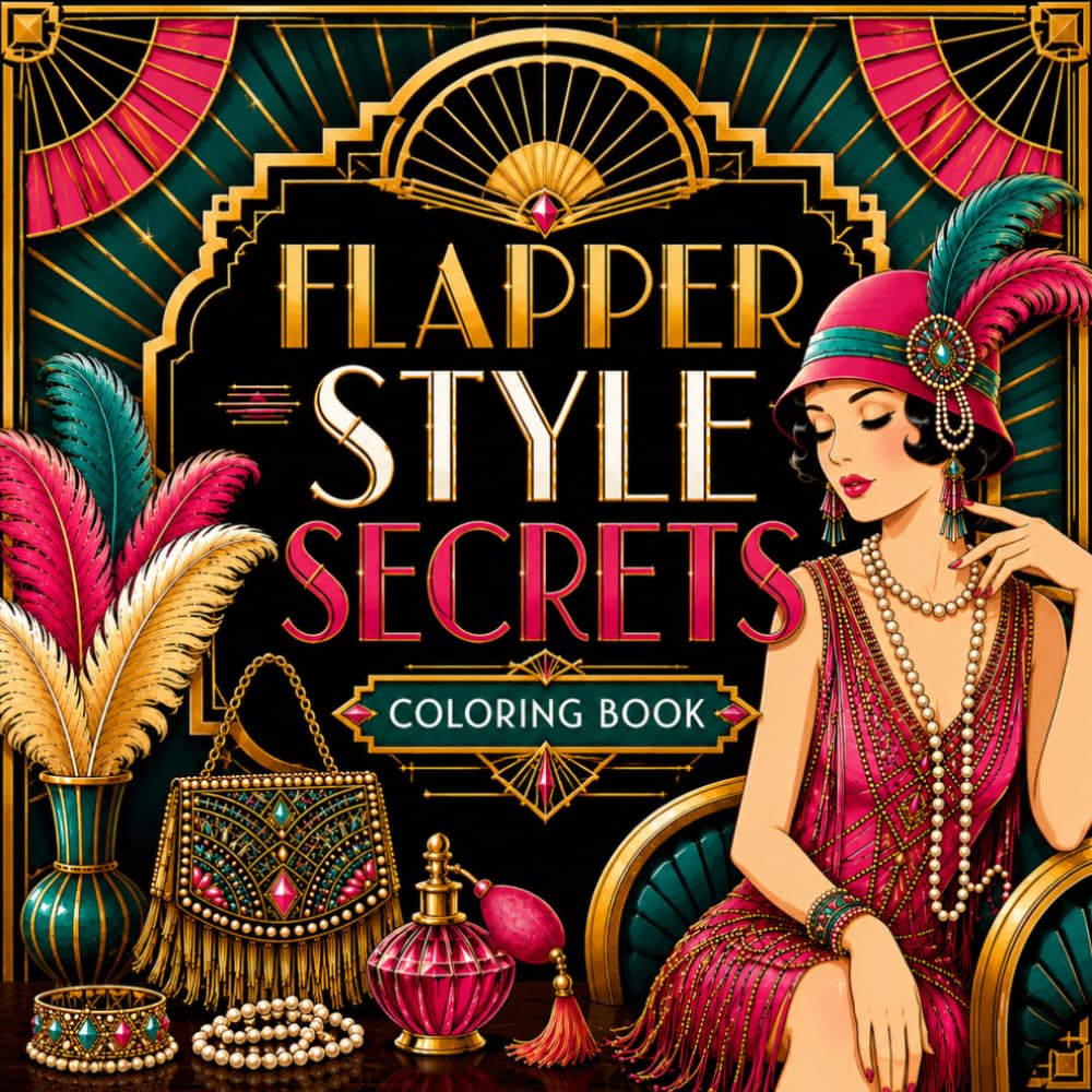 Flapper Style Secrets Coloring Book for Adults Featuring Art Deco Fashion, Glamorous Flapper Girls, Vintage Elegance, Roaring Twenties Style and Luxury Lifestyle Scenes