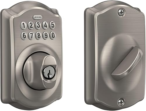 Schlage - Cerrojo de seguridad Camelot BE365 V CAM 619 con teclado, cerradura de entrada electrónica sin llave, níquel satinado