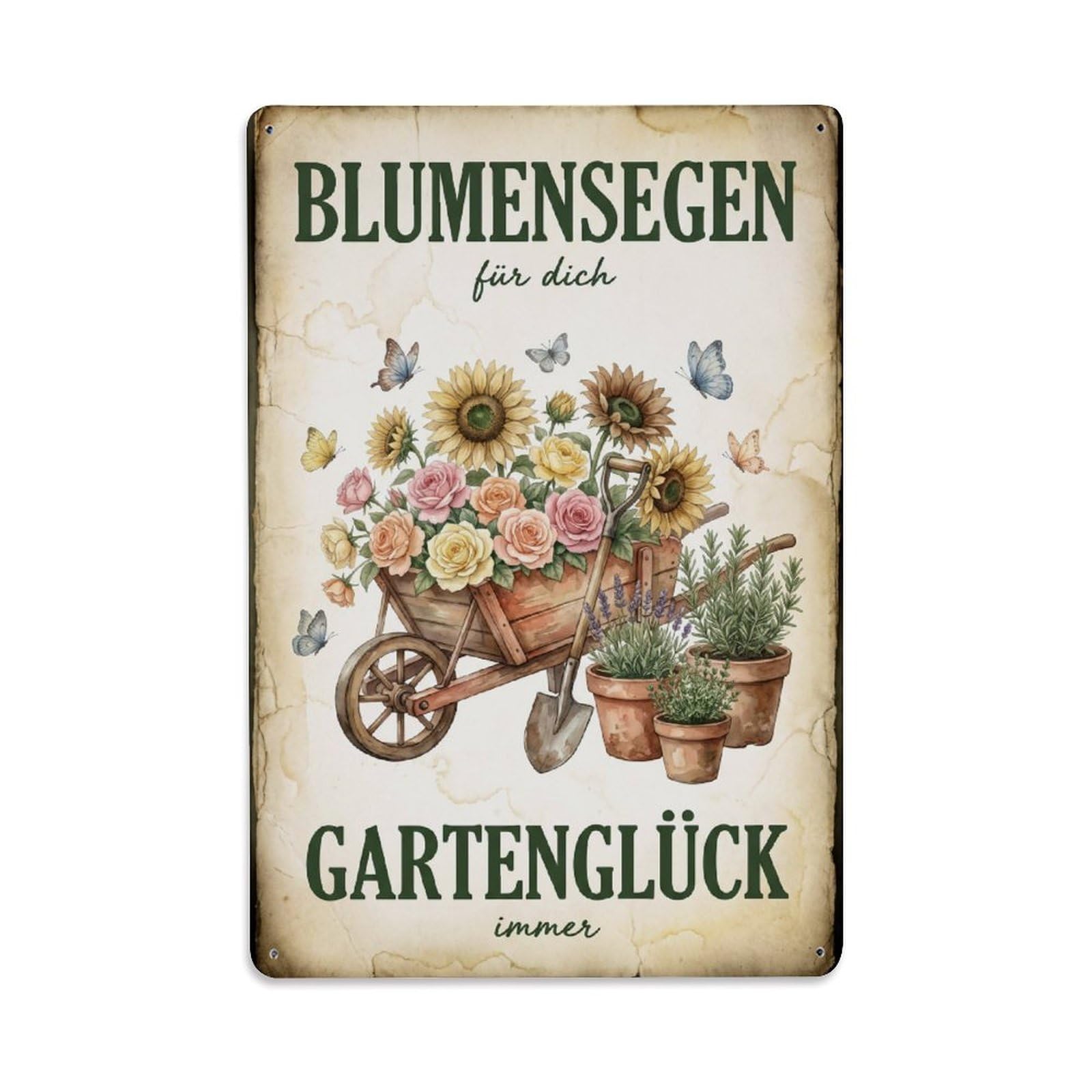 Vintage Funny Garden Flower Blessing You Rustic Gate Metal Tin Sign Plaque Wall Decor for Cafe, Club Bar, Office, Garden Metal Poster 8x12Inch