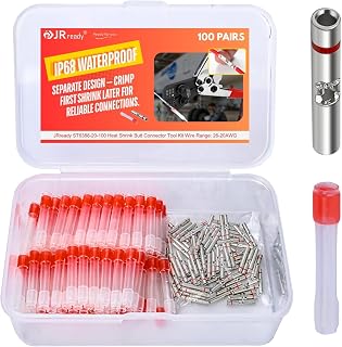 JRready 100-Pack Red IP68 Waterproof Heat Shrink Butt Connectors 26-20AWG Crimp Splices Copper Tinned MiniSeal