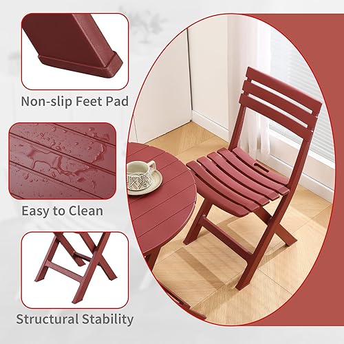 Miniatura 5 de BOOSDEN Juego de patio plegable, mesa y sillas de bistró, juegos de 3 piezas de patio, 2 sillas plegables de plástico y mesa redonda para balcón al