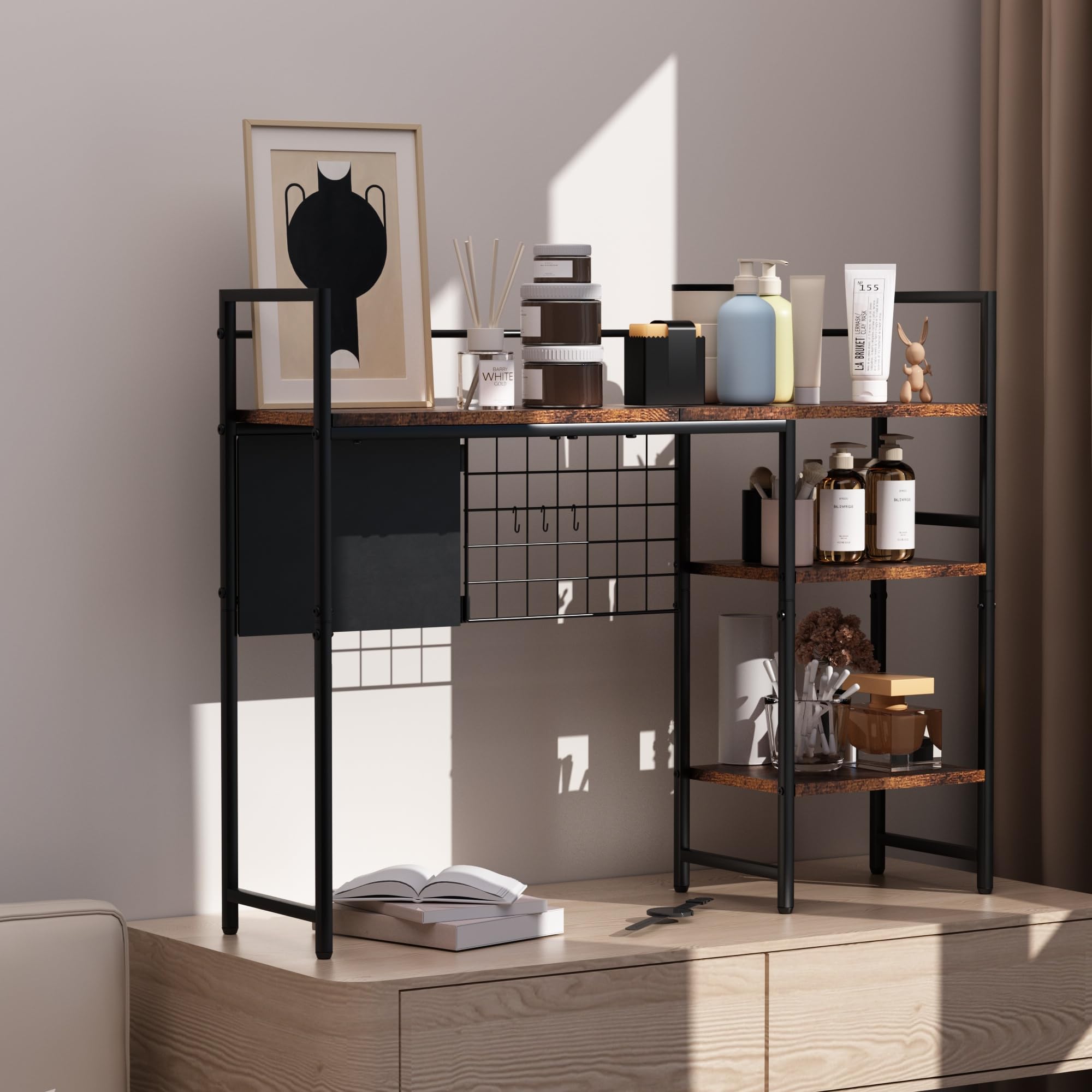 Schreibtisch-Bücherregal, 3-stöckig, 97,8 cm, Schreibtisch-Organizer, Regal und Computer-Monitorständer, dunkelbraun