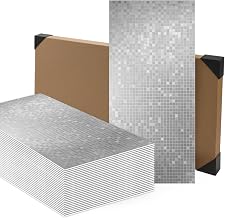 10PCS Mosaic Glitter Tile Sticker, Silver Metallic Self Adhesive Stick on Tiles Transfer Sticker, Peel and Stick Wall Tiles Sticker for Bathroom Kitchen Splashback 60x30cm