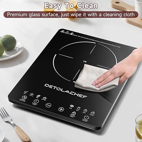 Miniatura 7 de Placa de inducción portátil, quemador de placa caliente de inducción de 1800 W, ajuste de temperatura 10, sensor táctil LED, bloqueo de seguridad