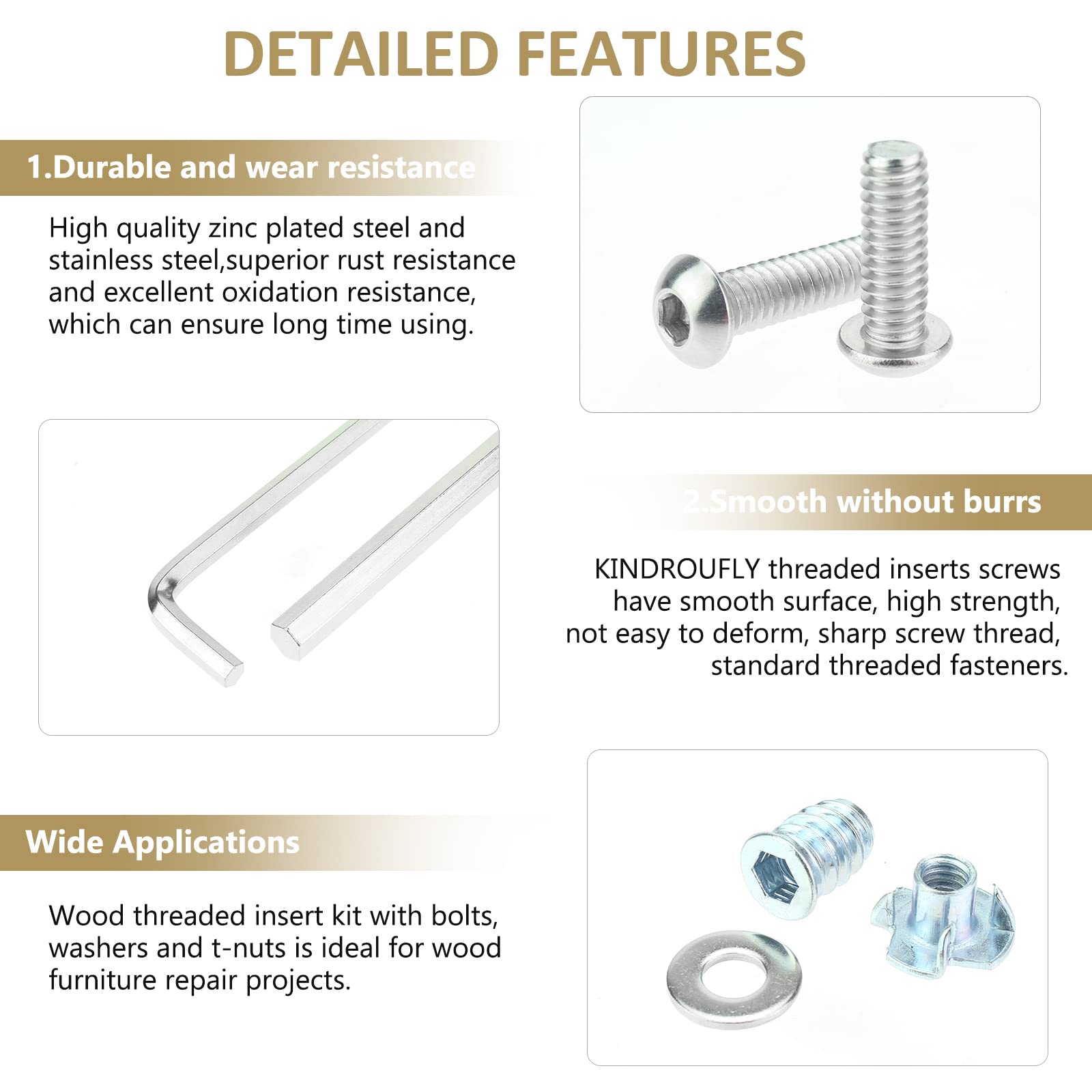 1/4-20 Threaded Inserts - 64 Piece Kit for Woodworking -4