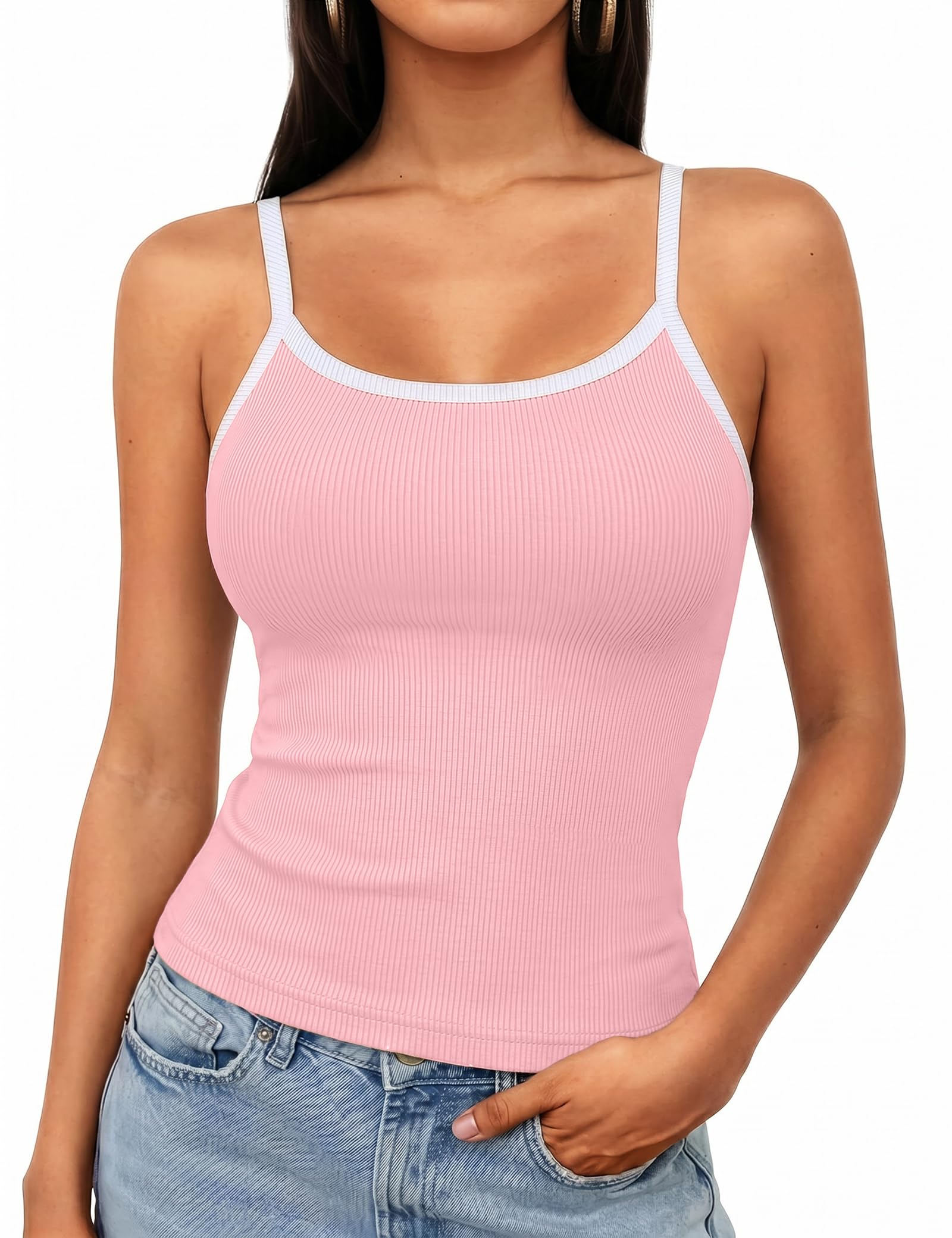 Aottori Tank Top Damen Sommer Ärmellose Spaghetti Tops Rundhals Gerippt Slim Fit Camisoles Tanktop Frauen Basic Crop Rückenfreies Sexy Oberteile