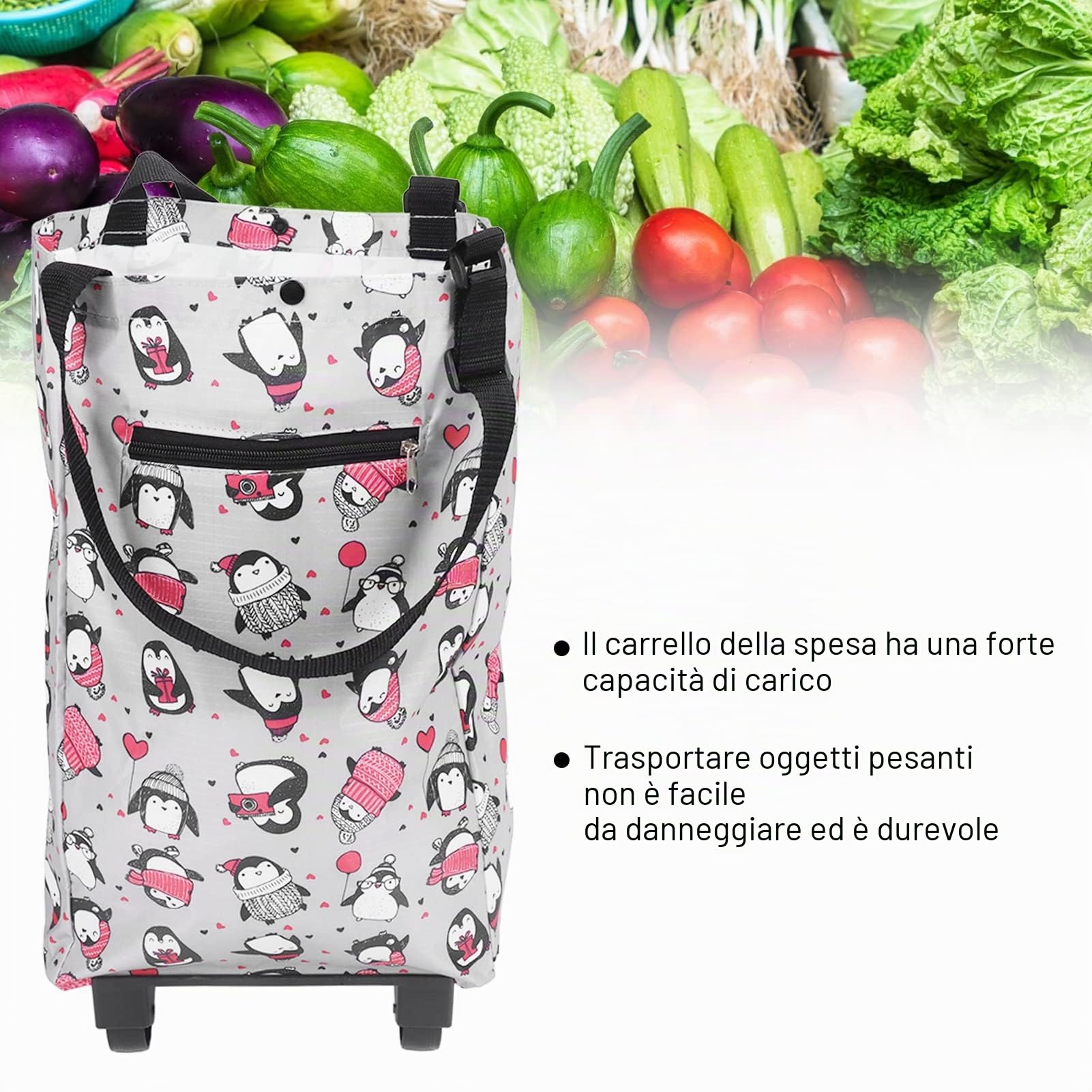 Borsa per la Spesa Pieghevole con Ruote,Borsa Pieghevole Trolley per la casa, Borsa per la Spesa per Anziani, Negozio di Alimentari, Carrello della Spesa Pieghevole