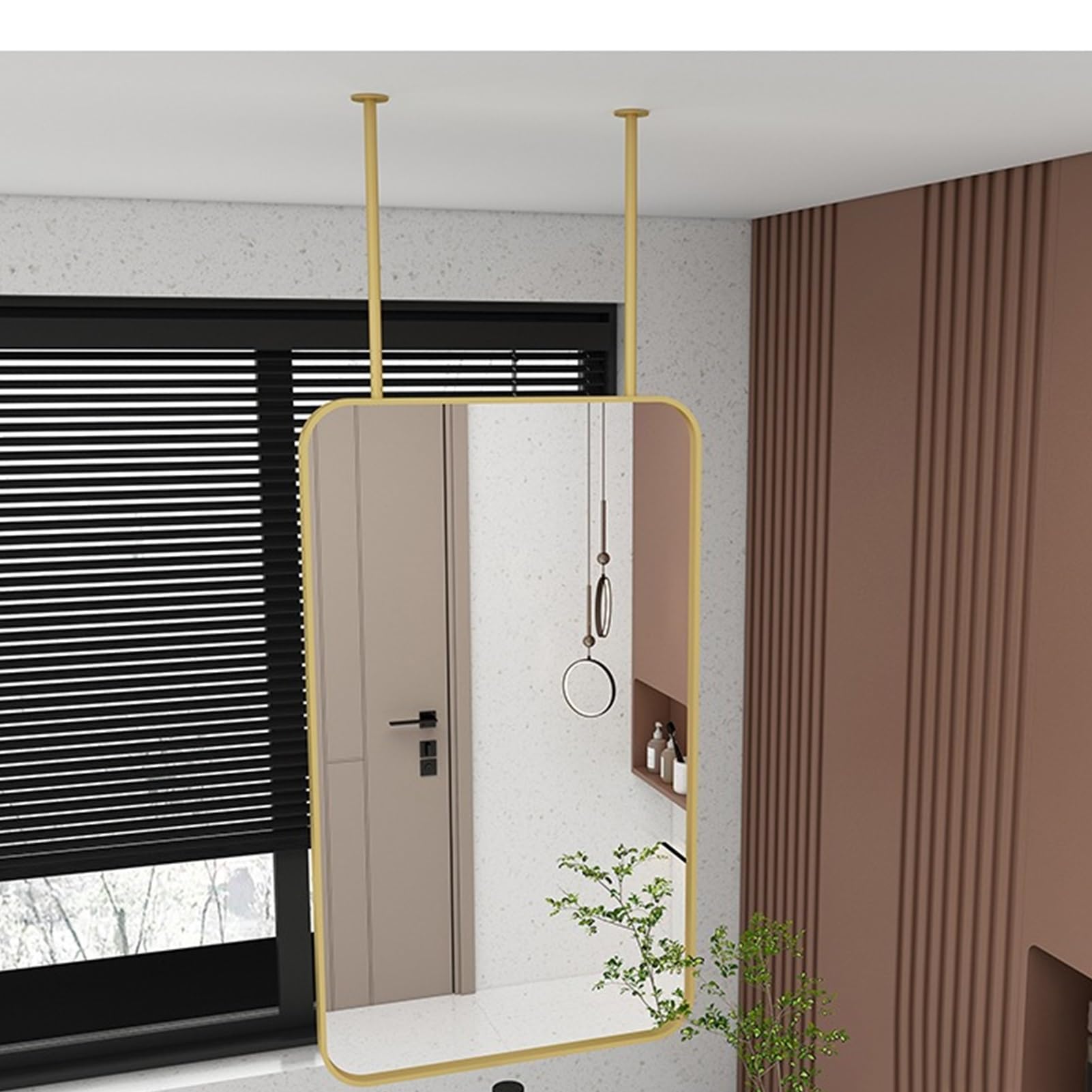 BKSXSOP Gold Framed Rectangle Mirror Bathroom for Wall Decor Hangs Vertically HD Bedroom Entryway (Boom can be Customizable) (Size : 50x60cm)