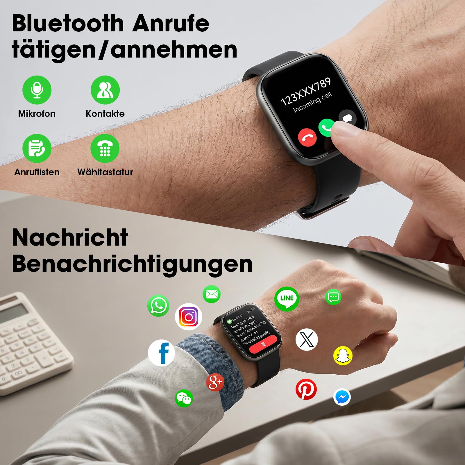 7 Armbänder & Geschenkbox Smartwatch Damen Herren, 1.83" HD Uhr damen mit Bluetooth-Anruf, Fitness Tracker, Pulsmesser, Schlafmonitor, Schrittzähler, IP68 Wasserdicht, 110+ Sportmodi für iOS Android