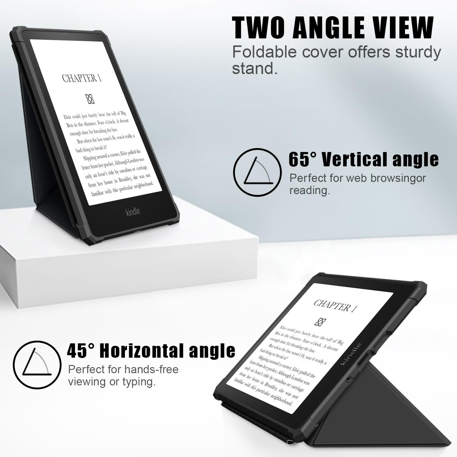 Do etui na tablet Kindle Paperwhite 2021, wąski stojak PC twarda tylna obudowa ochronna inteligentna, wiele kątów widzenia Folio skrzynki pokrywa automatyczne uśpienie/budzenie(Noir)