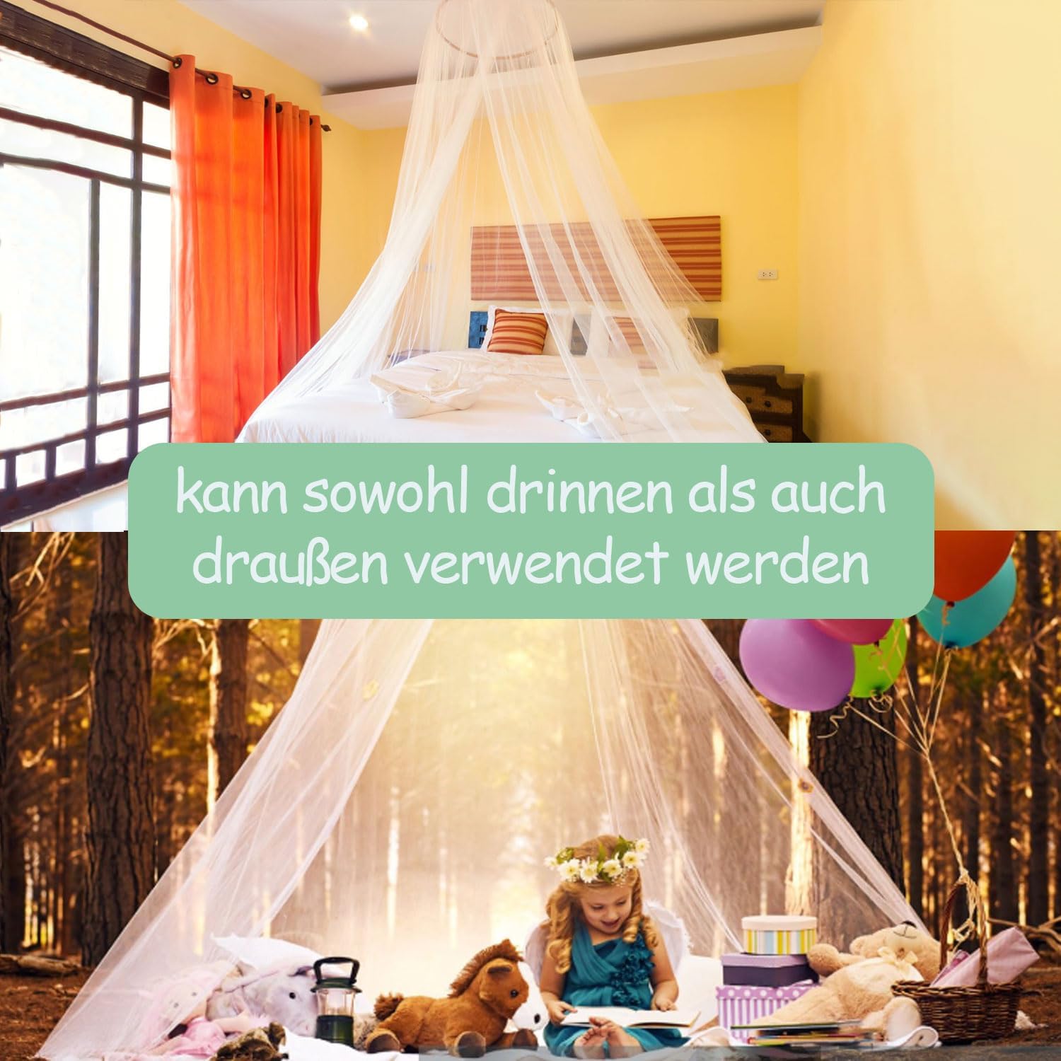 Zanzariera Letto, 60×250×1100cm Cupola Zanzariera, Zanzariera Letto Matrimoniale, letto queen size e letto king size per Anti Zanzara Insetti e Polvere,Facile e Veloce da installare