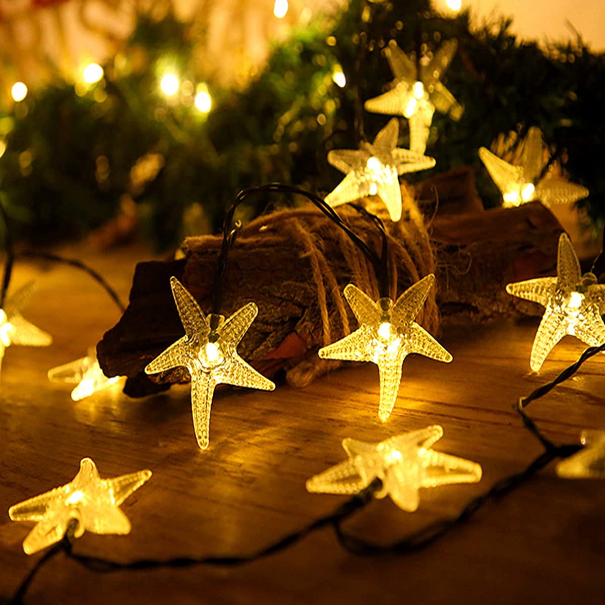 WONFAST Solar Starfish String Lights, Waterproof 20ft 30 LED Starfish Fairy String Lights with 2 Modes Christmas Solar String Lights for Garden, Wedding, Party and Holiday Decorations (Warm White)