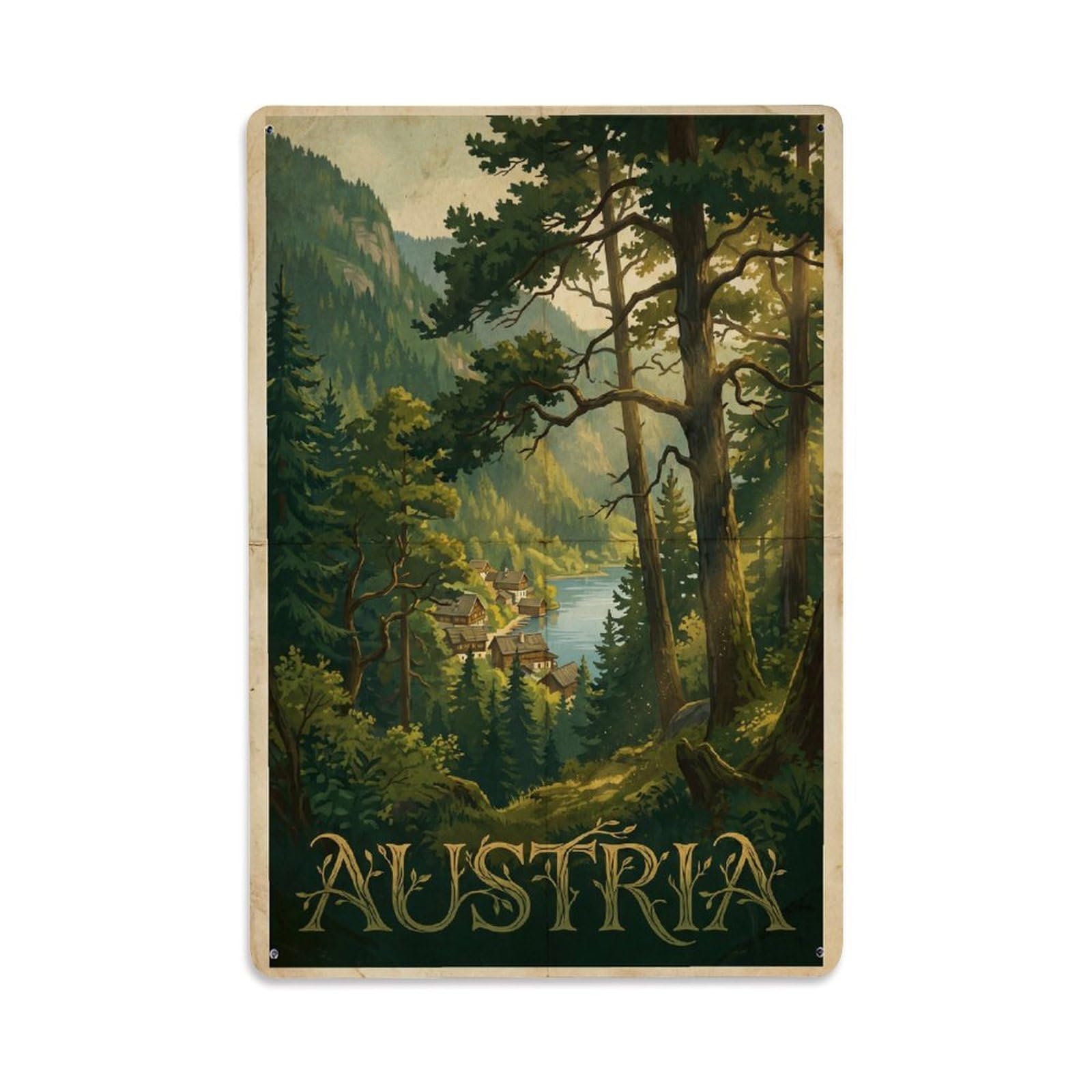Gead 8X12inch Style Vintage Travel Austria Forest View Metal Tin Sign