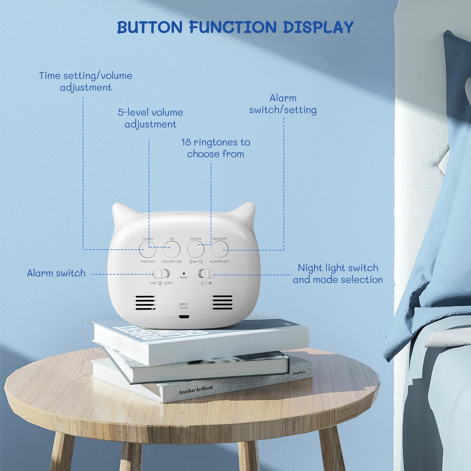 Despertador infantil Día Noche, Despertador de aprendizaje al sueño para niños, despertador recargable de entrenamiento para niños y niñas, despertador infantil luminoso LED, despertador infantil con